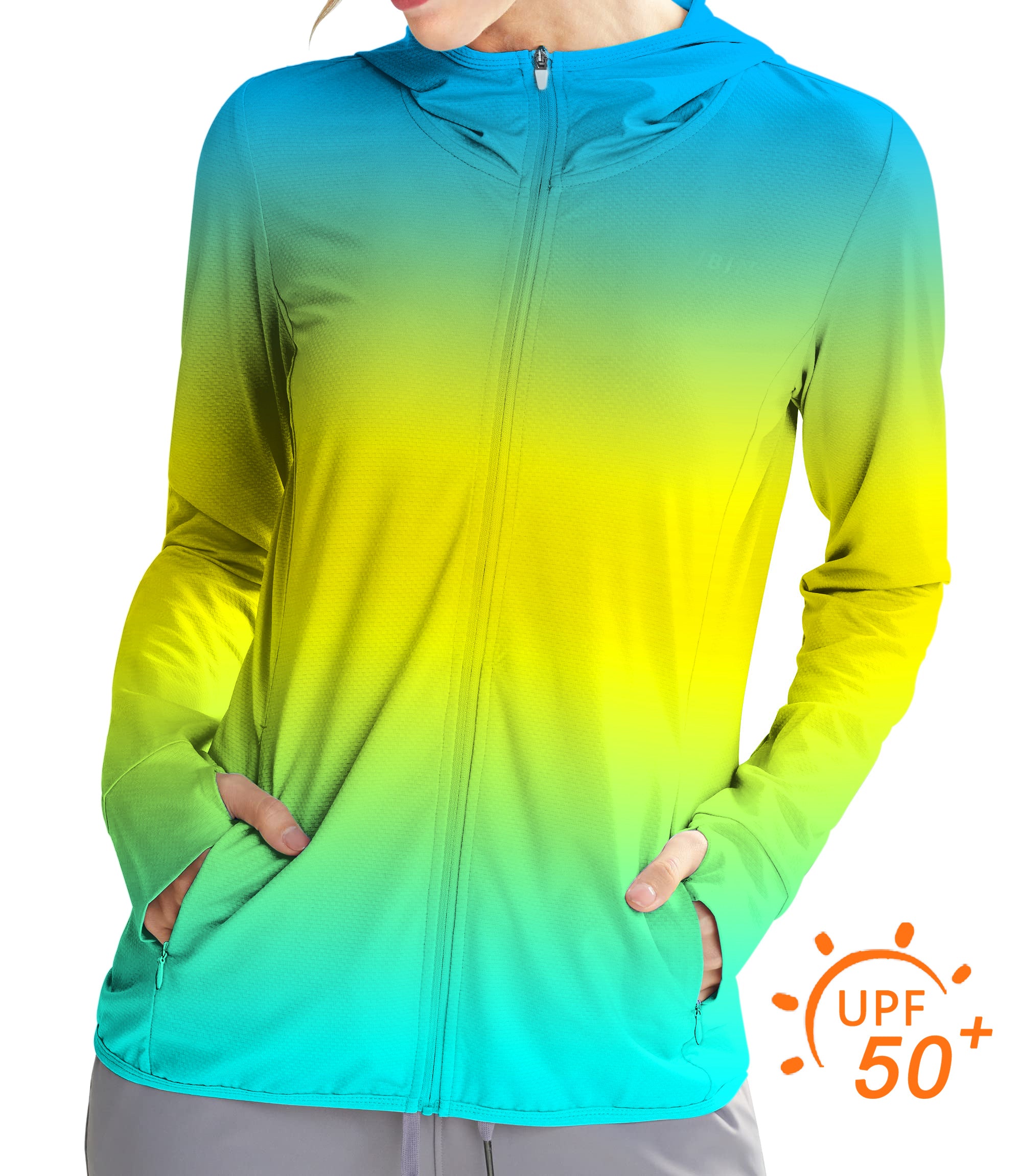 Women's Outdoor Neon Gradients Golf Sun Protection Slim Fit zip hoodies