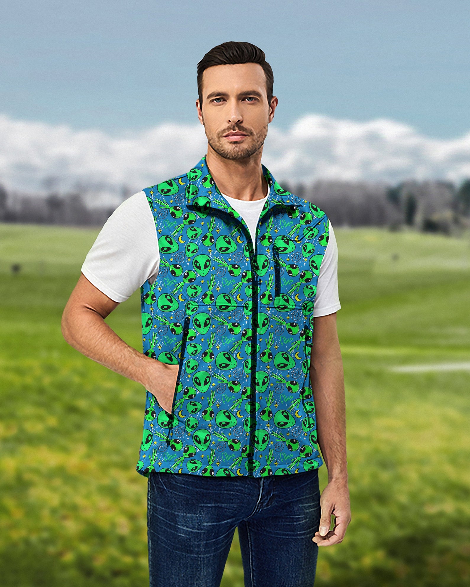 Men's Cosmic Drive Lightweight Softshell Vest Sleeveless Jacket for Golf Windproof Waterproof