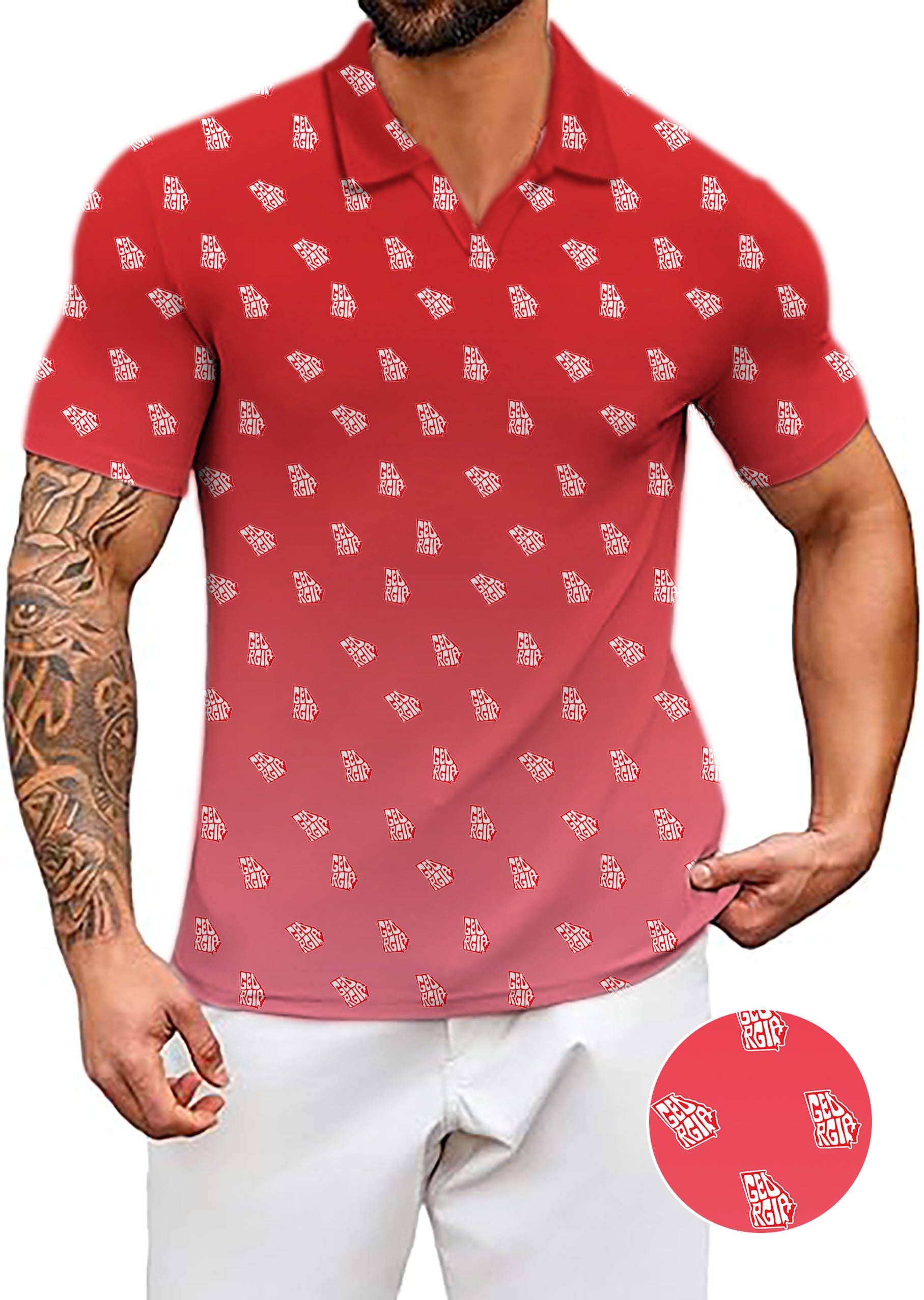 Men's Red Georgia V Neck Golf Polo Shirts