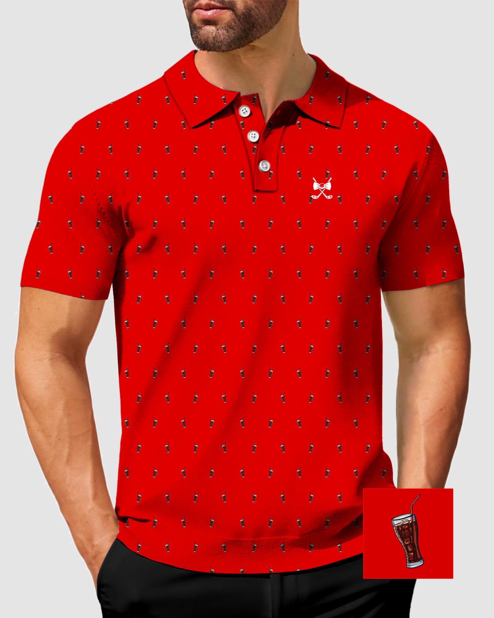 Men's Candy Cola Glass Cup Golf Polo