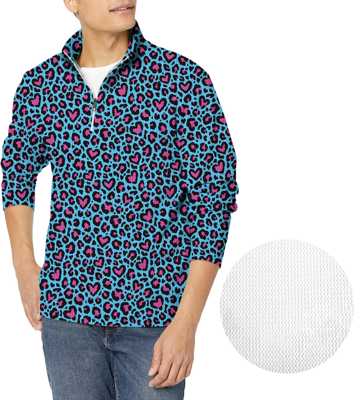 Pink leopard print Men's Golf Waffle Zipper Pullover
