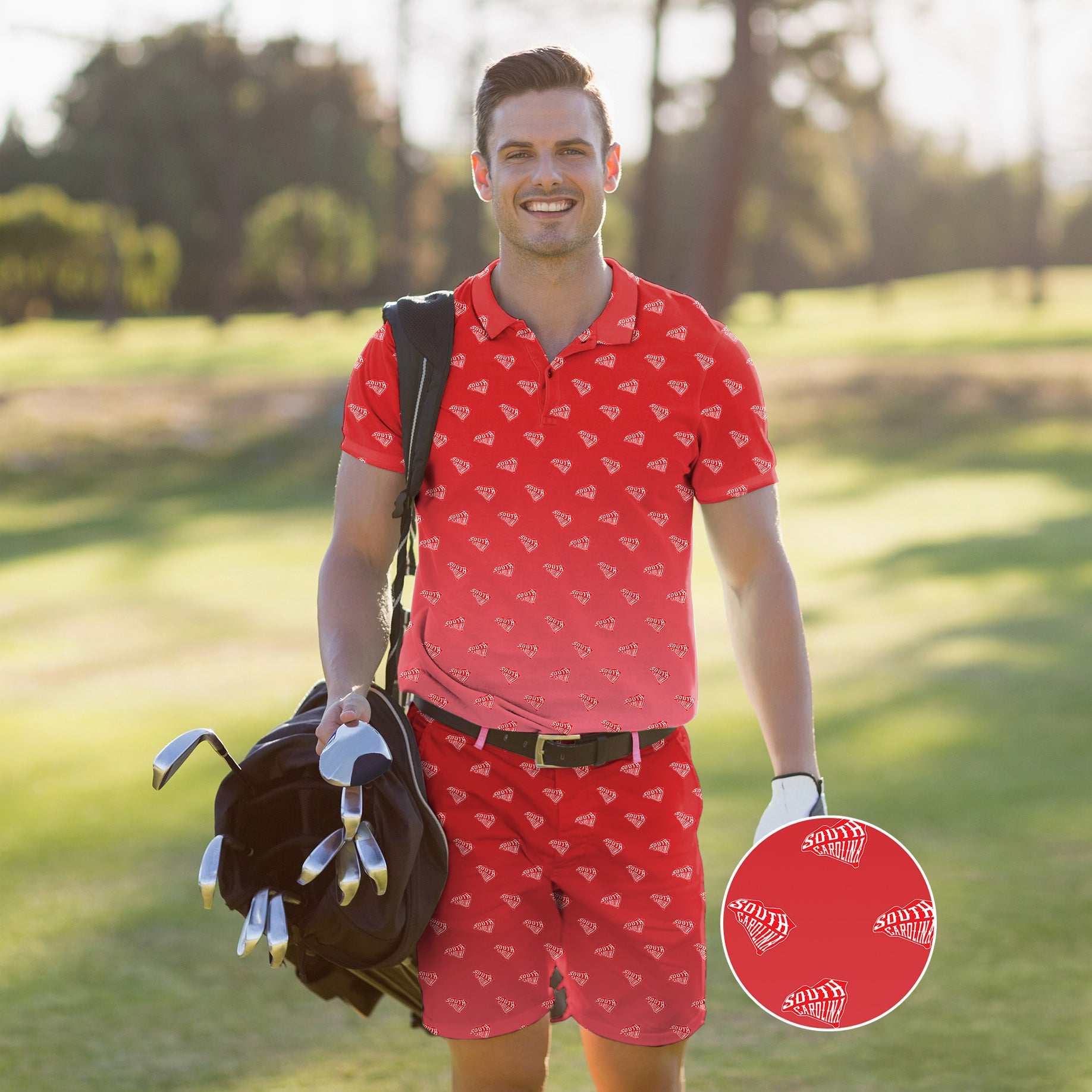 Men's Golf Set Polo+Shorts Red South Carolina