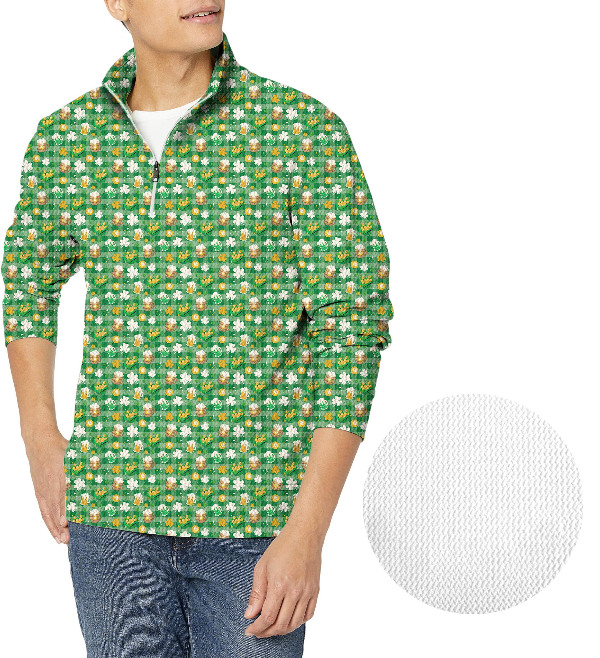 Green beer and clover leaf St. Patrick's Day-Men's Golf Waffle Zipper Pullover