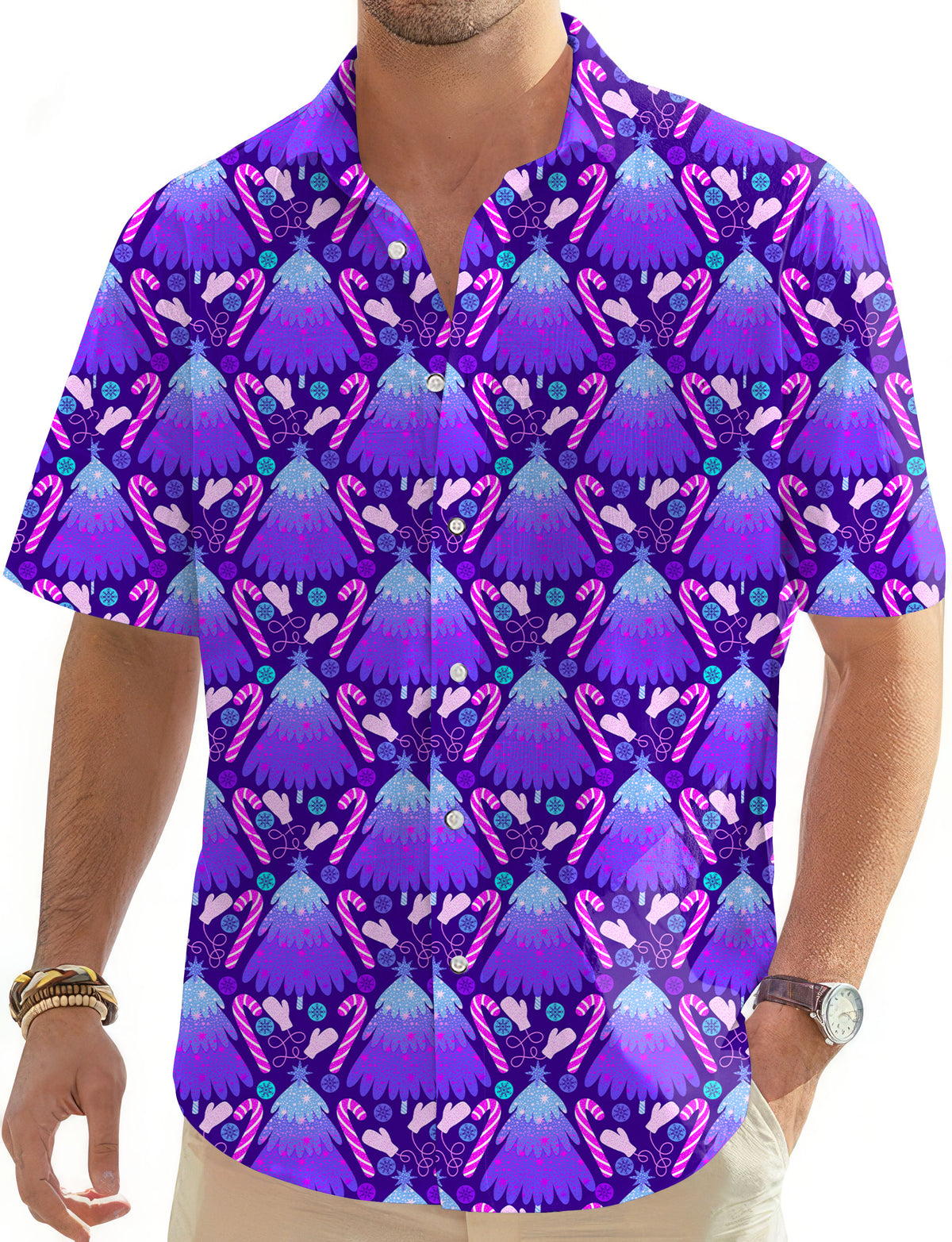 Magical Christmas Tree Men's Golf Hawaiian Shirts Button Down Shirt