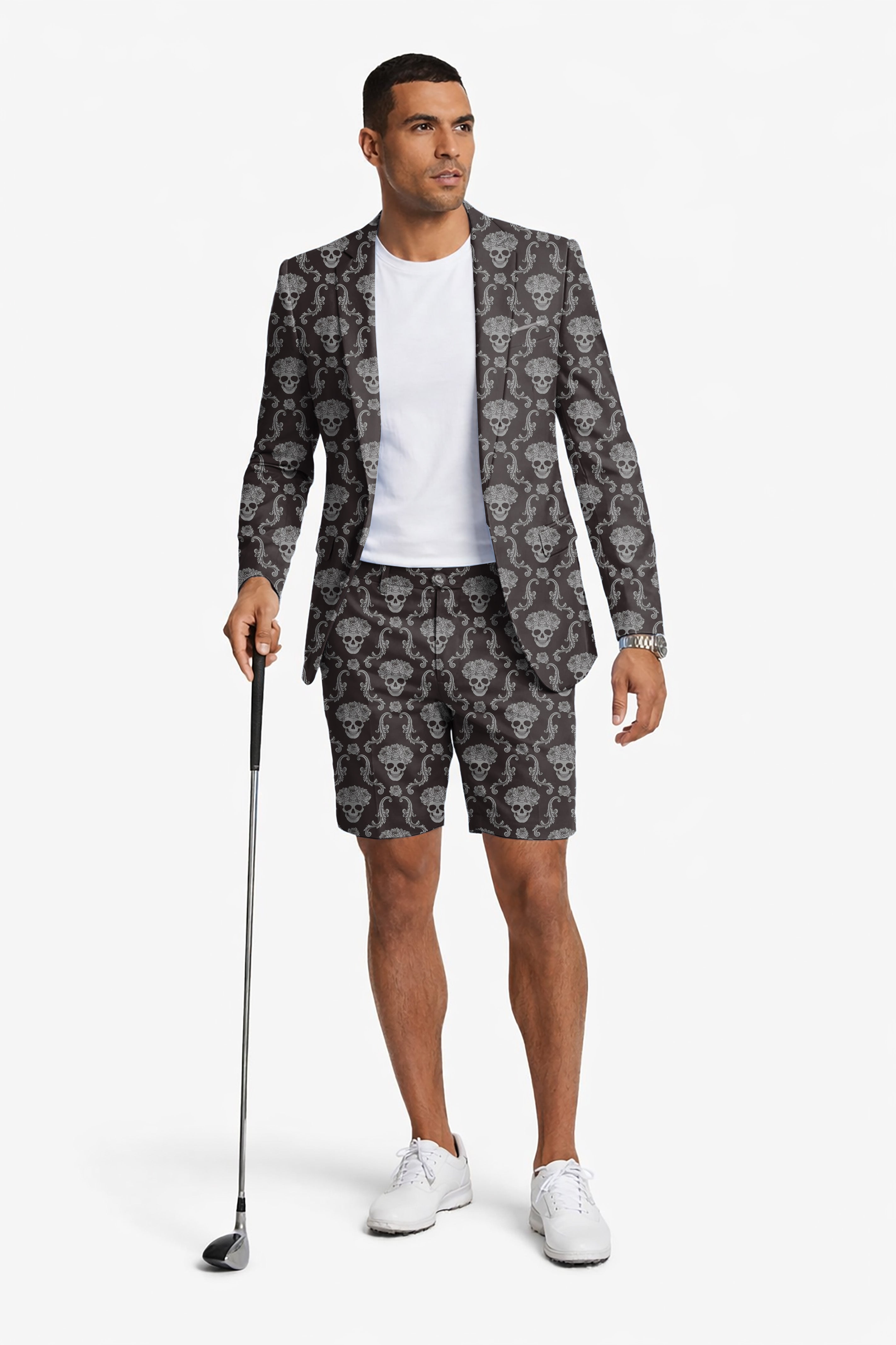 Halloween Classic Skull Men's Party Costumes-Theme Party 2pcs Suit set-Blazer Shorts