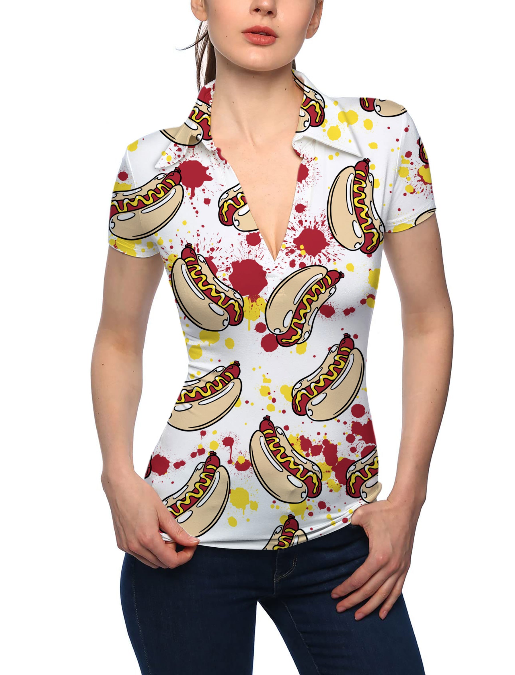 Women's Hot Dog V Neck Golf Polo