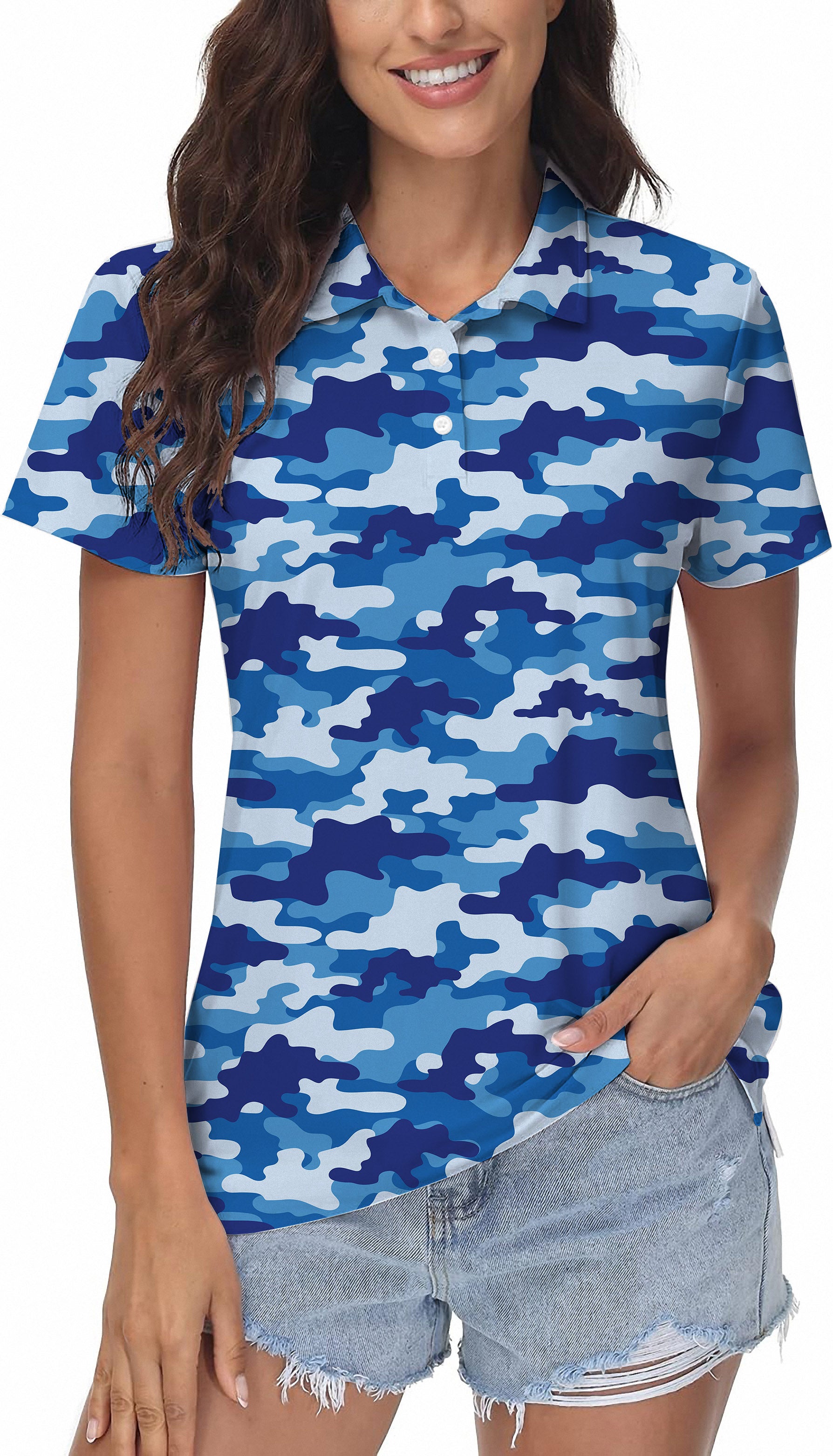 Women's Blue Camo Golf Polo