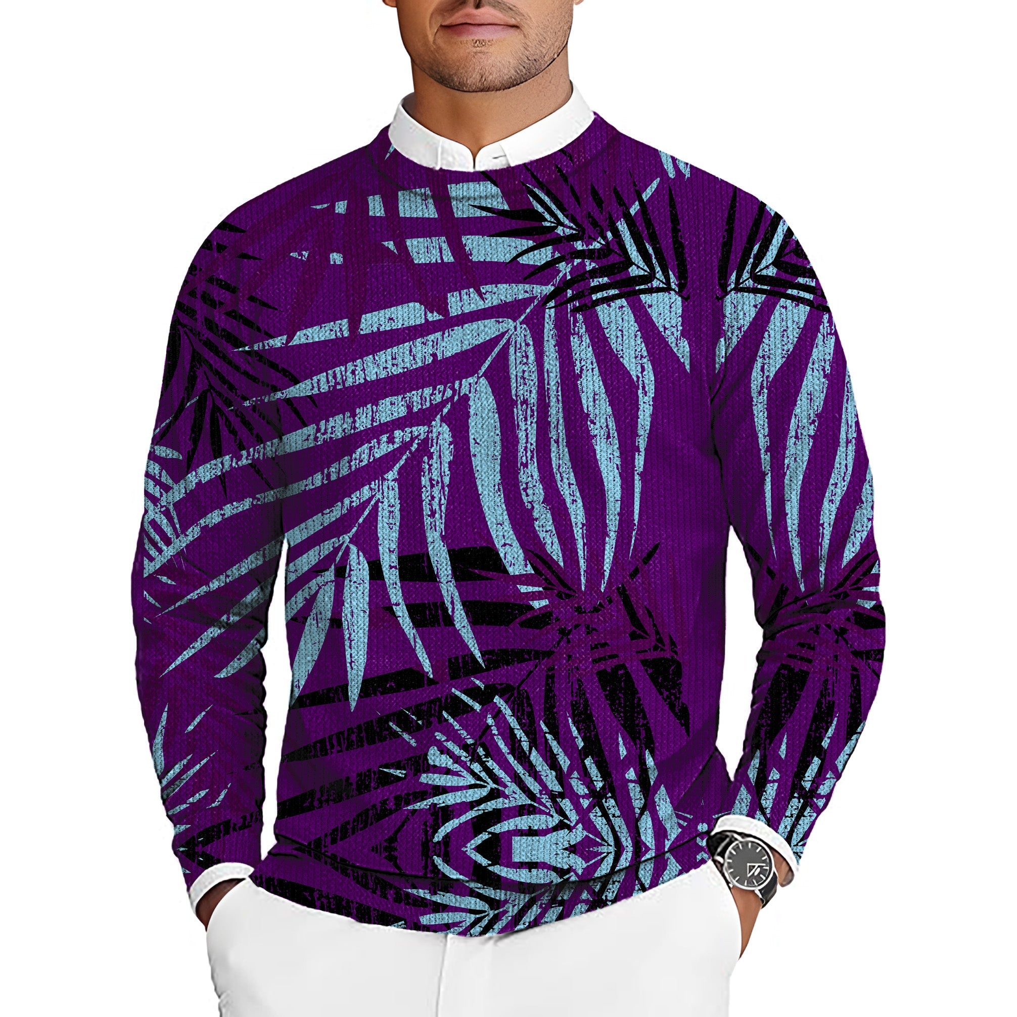 purple leaf Men's Golf Crewneck Pullover Sweaters Ugly Sweater