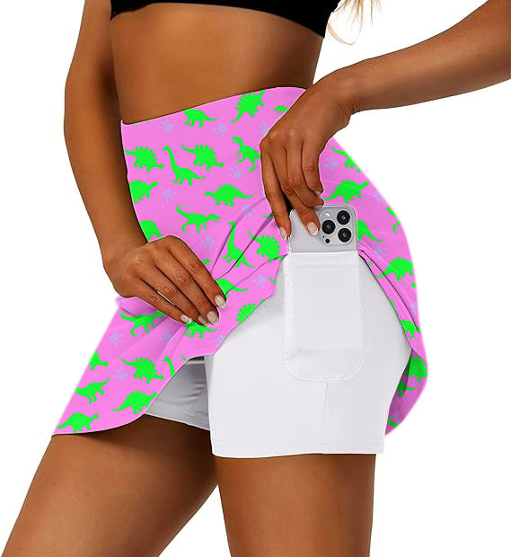 Women's Pink Land Before Time Golf Skirts Inner Shorts Pocket