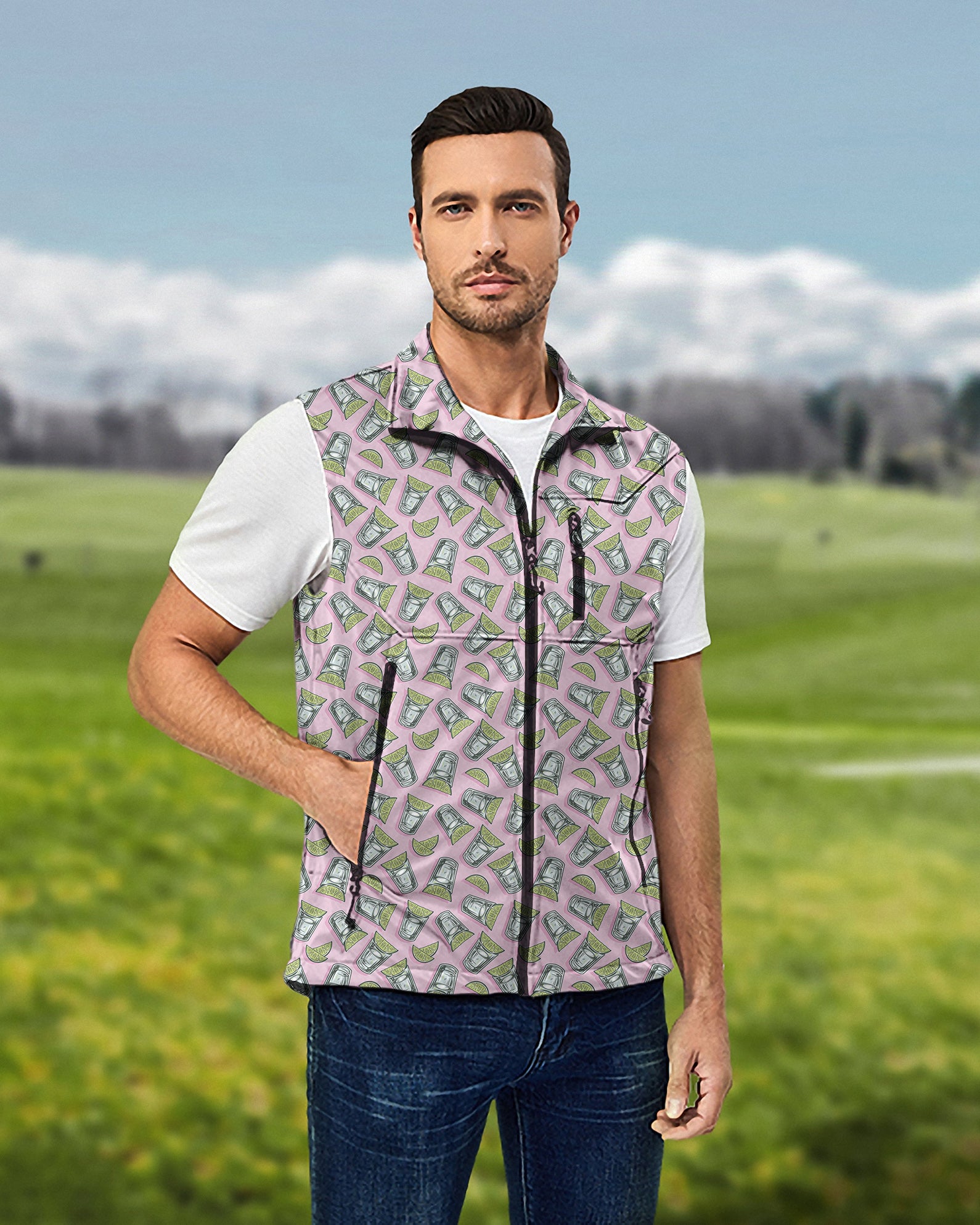 Men's Ice tea Lightweight Softshell Vest Sleeveless Jacket for Golf Windproof Waterproof