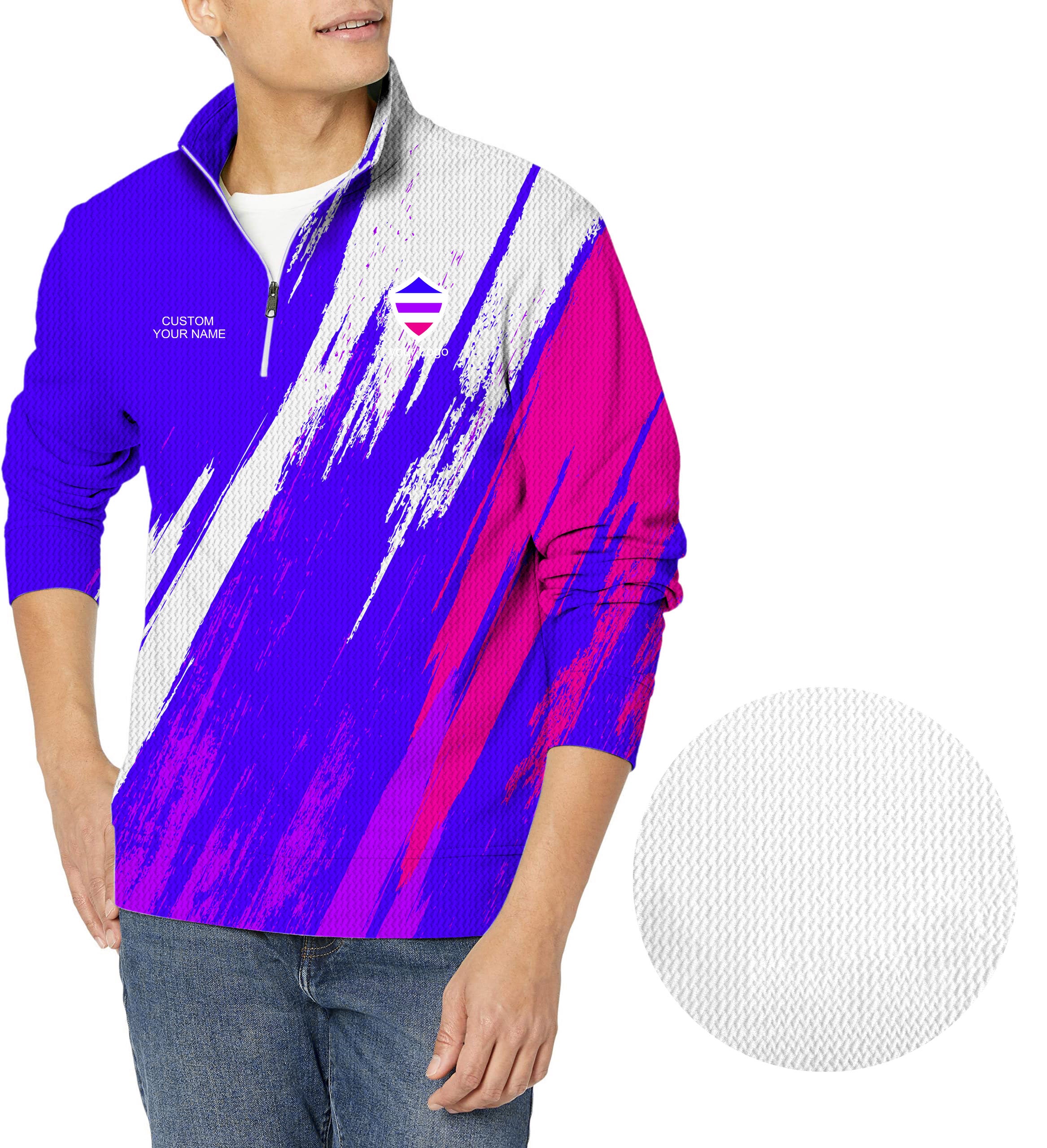 blue purple pink sport Team-Men's Golf Waffle Zipper Pullover