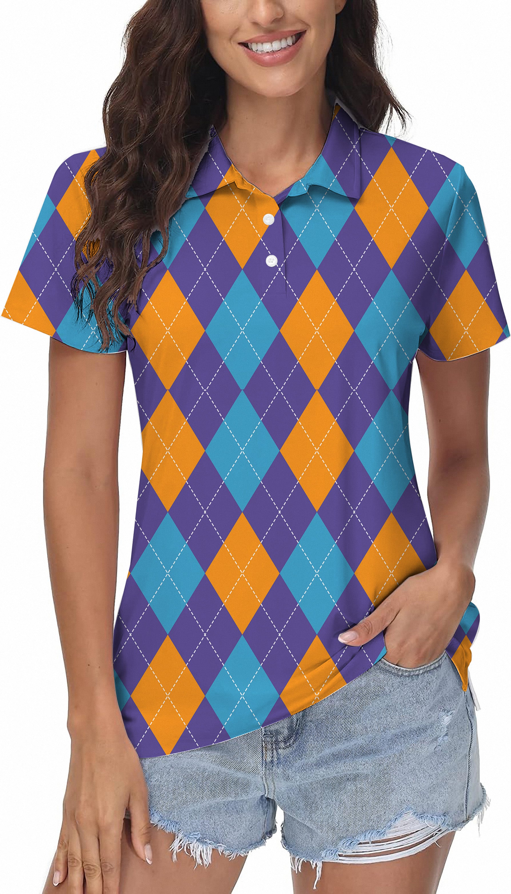 Purple orange blue Argyle Women's Golf Polo