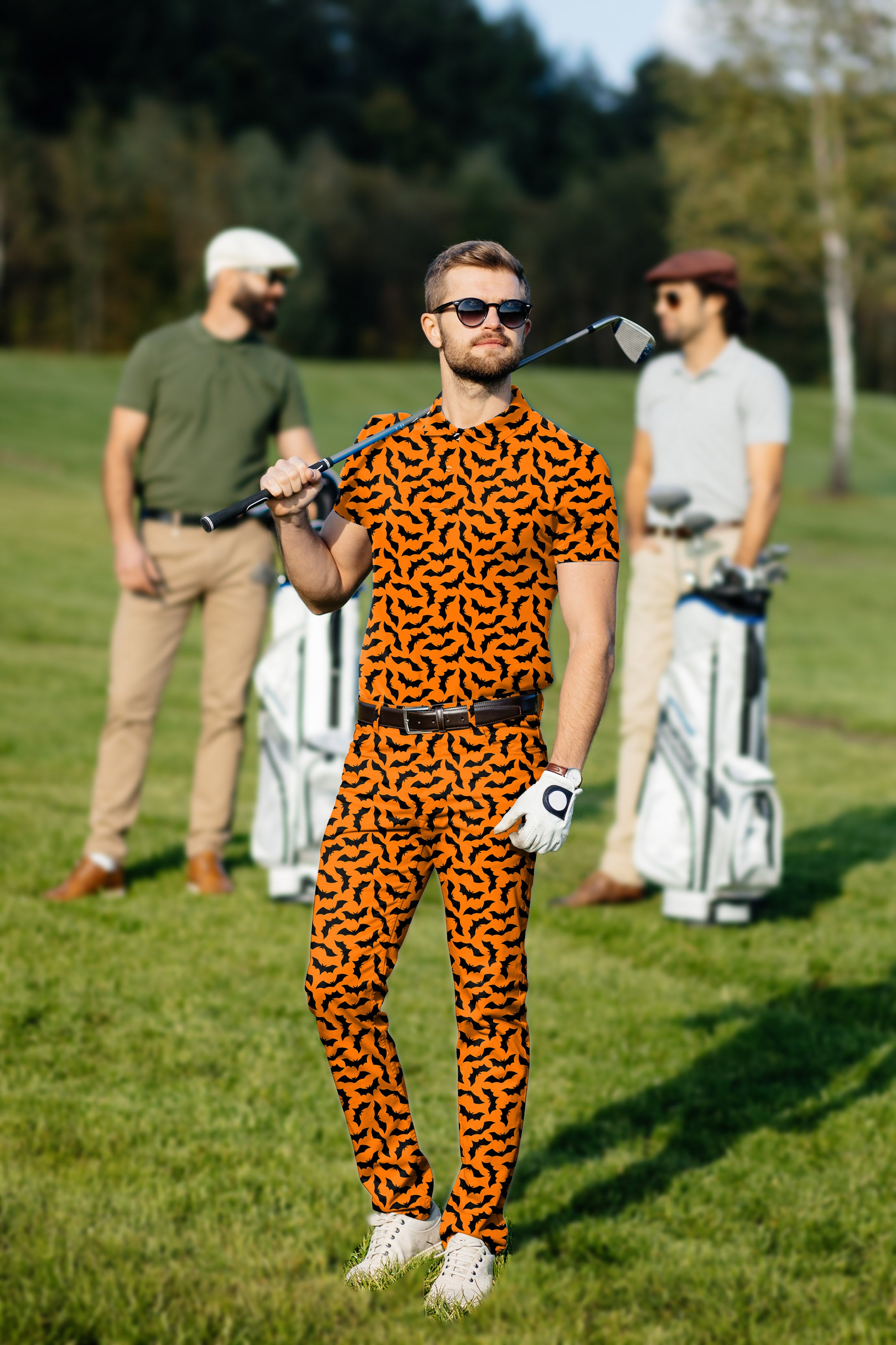 Men's Golf Set Polo+Pants Halloween Bat Custom The Background Color