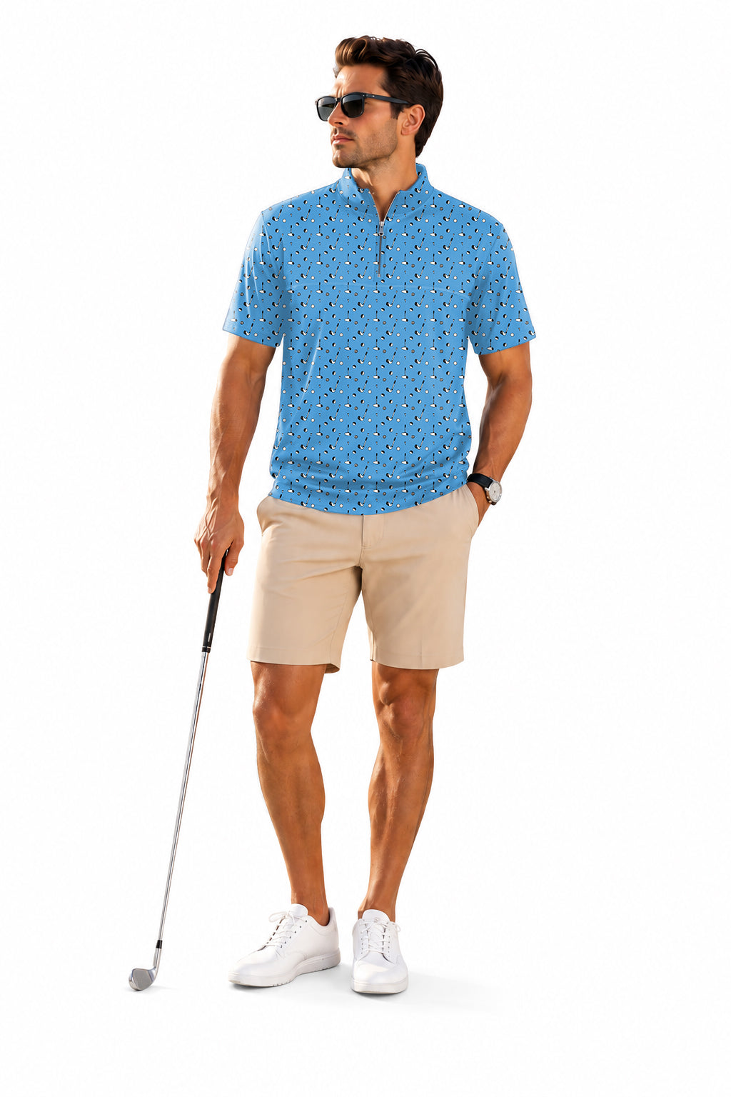 Men's Short Sleeve Quarter Zip Golf Pullover Sky-blue golf life
