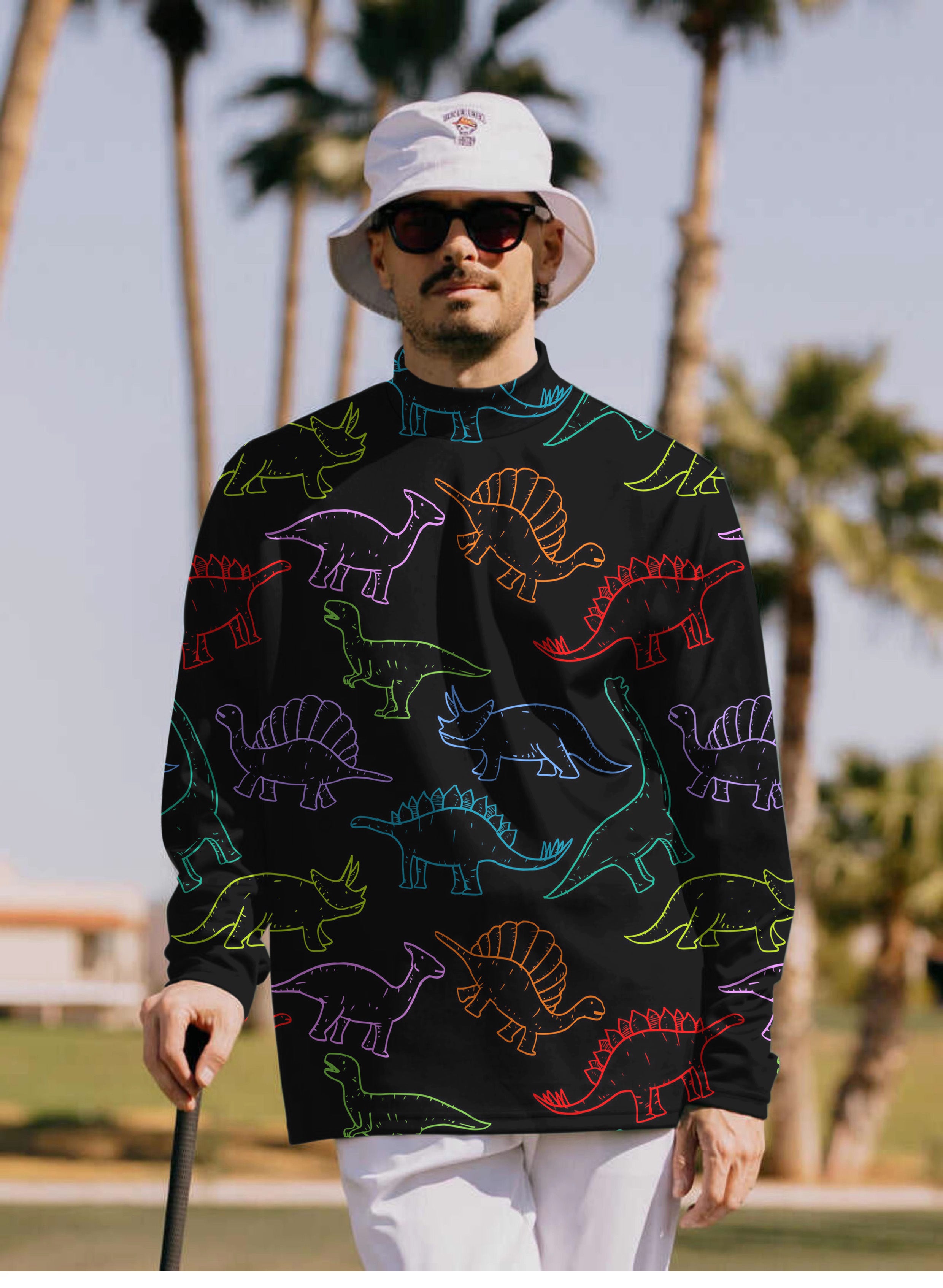 Men's Electric Dinos Pullover High neck Long/Short sleeve T-Shirt