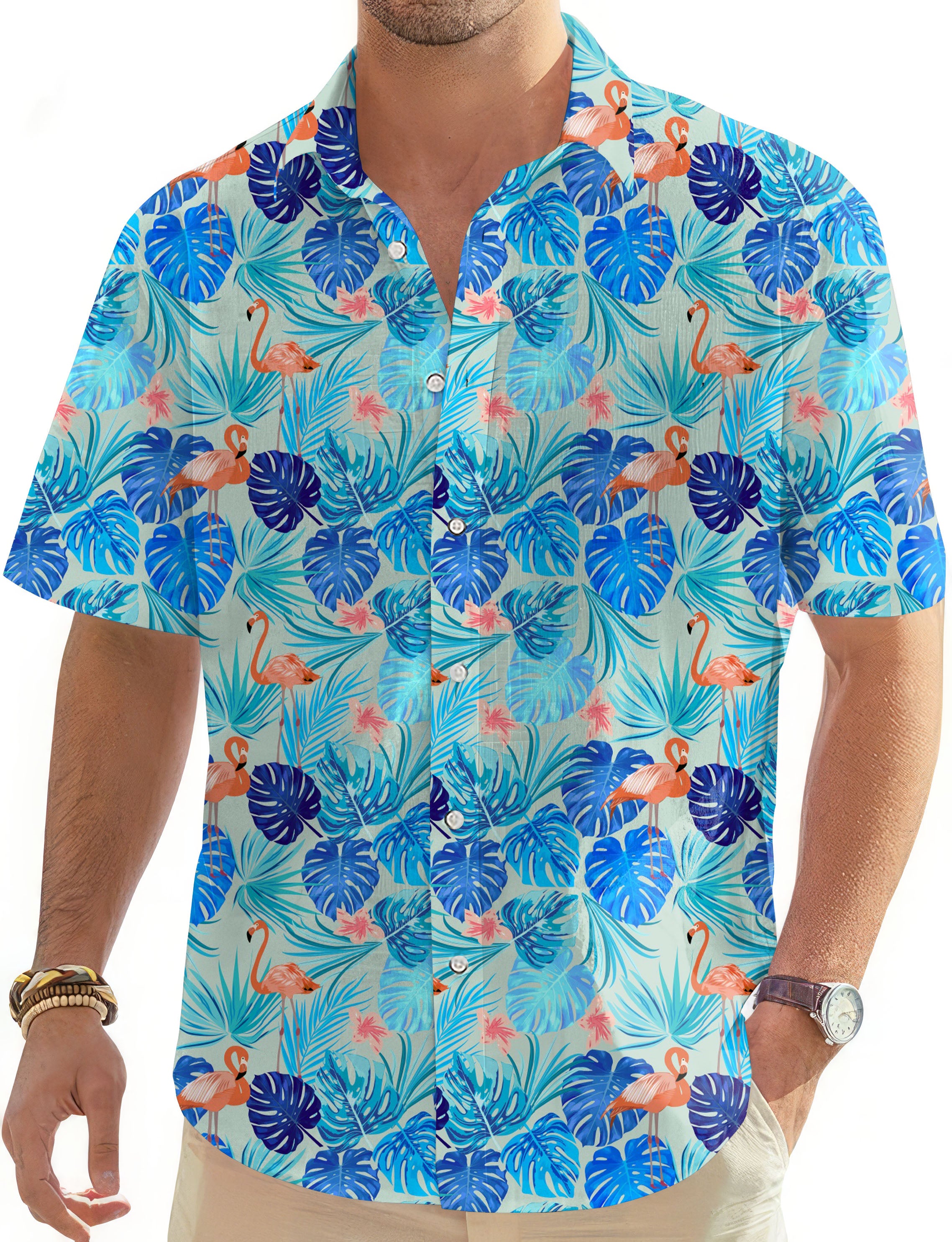 Cool Flamingos-Men's Golf Hawaiian Shirts Button Down Shirt