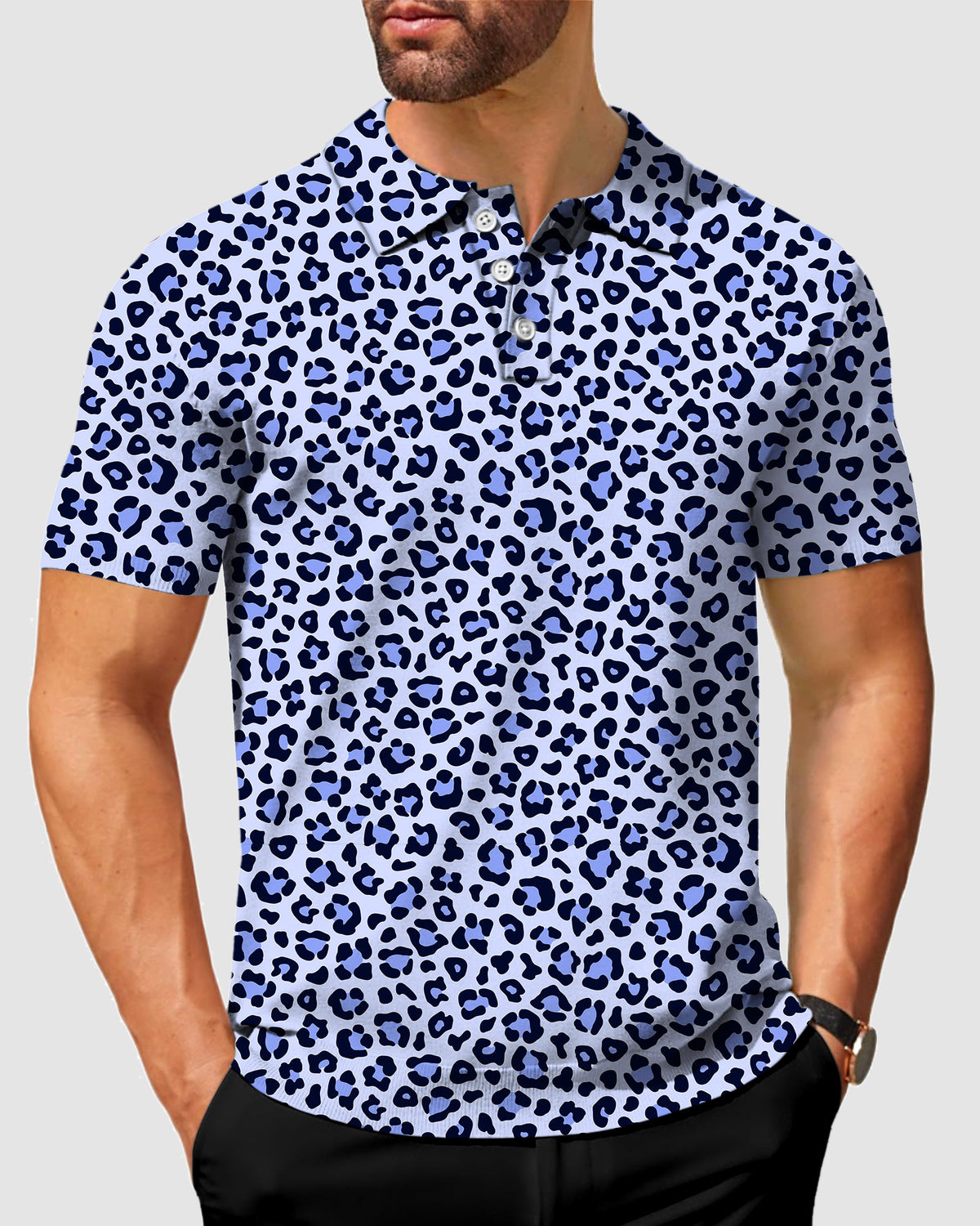 Men's purple leopard print Polo