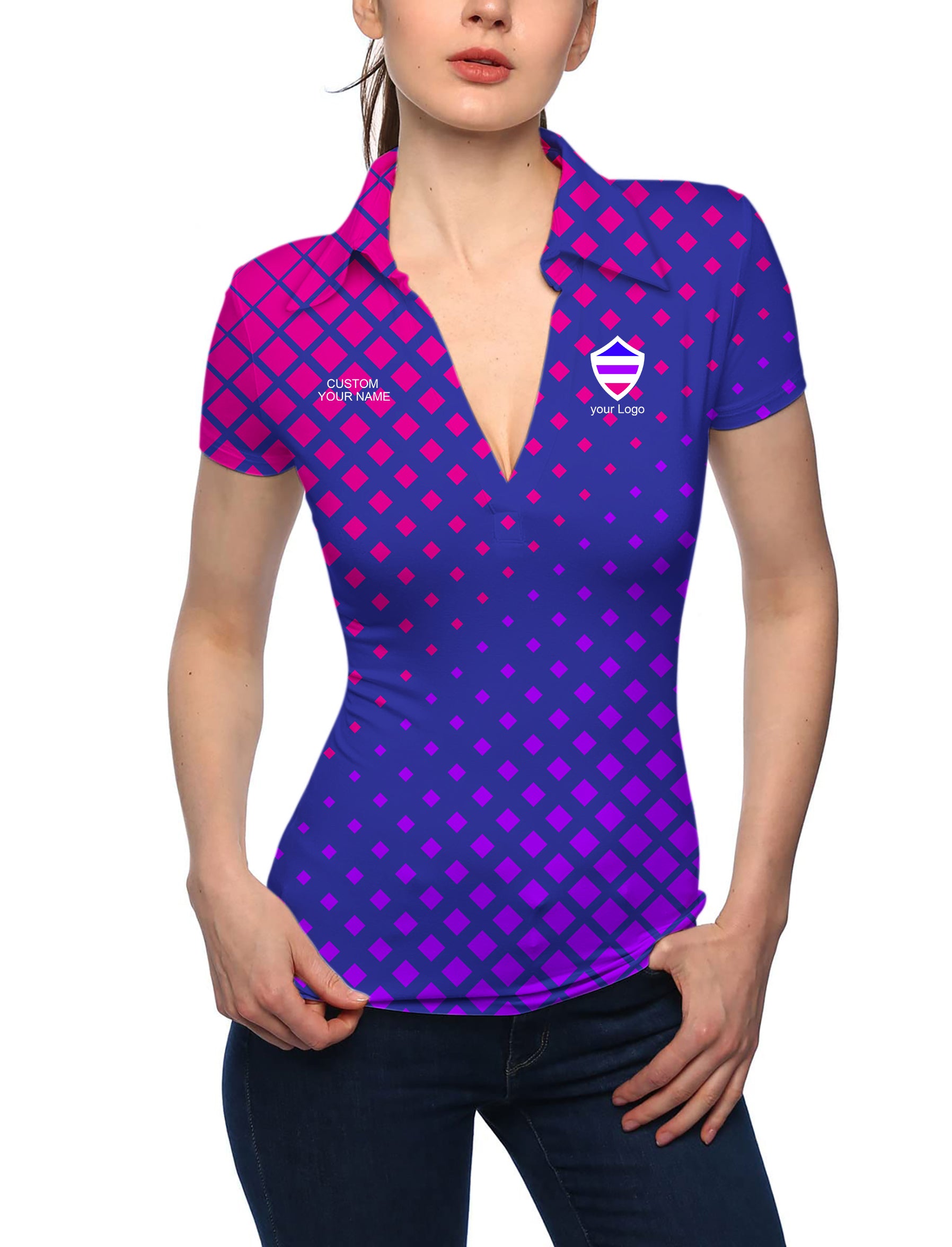 Women's blue purple pink sport Team V Neck Golf Polo