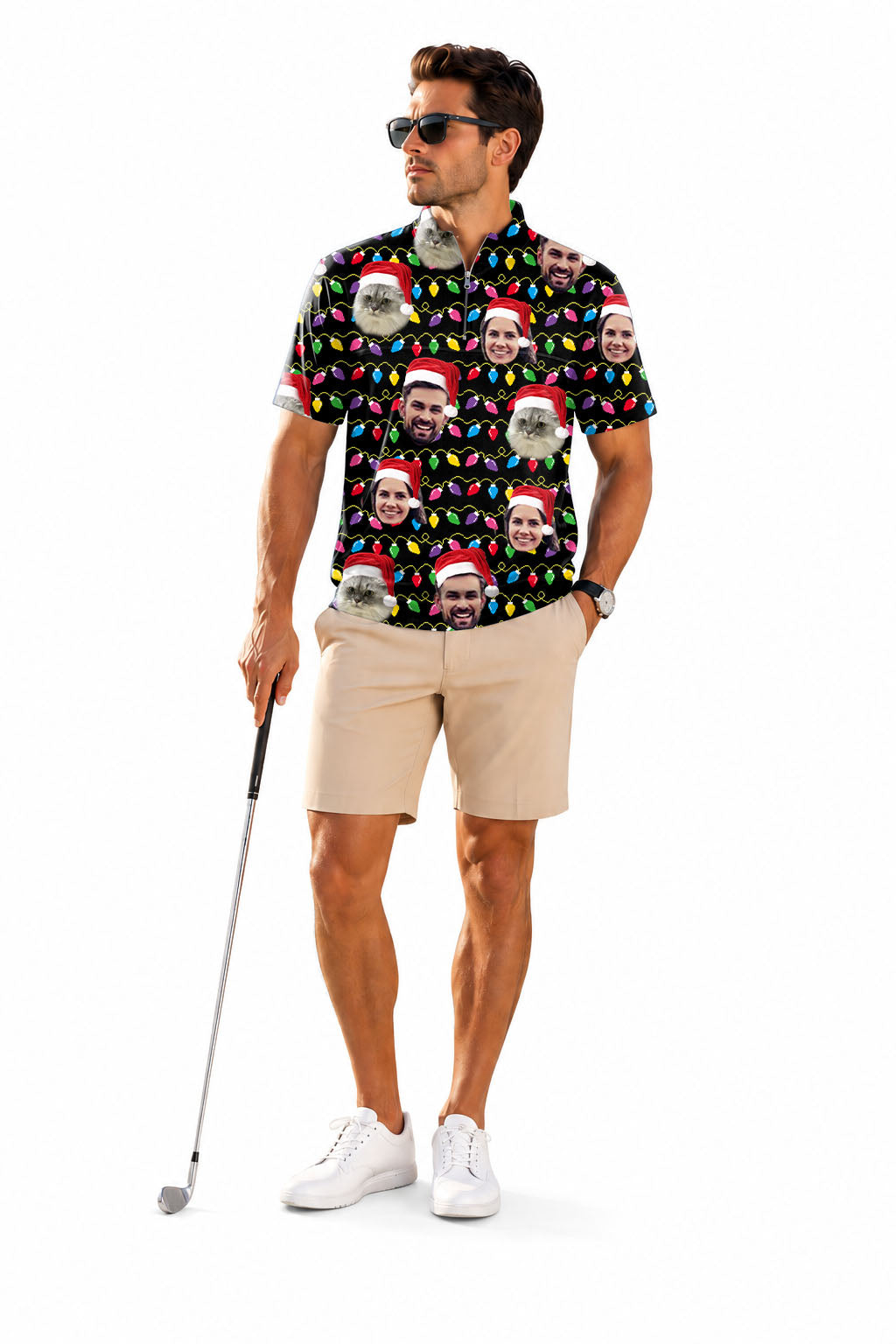 Men's Short Sleeve Quarter Zip Golf Pullover   Custom face-Christmas Custom face Embroidery