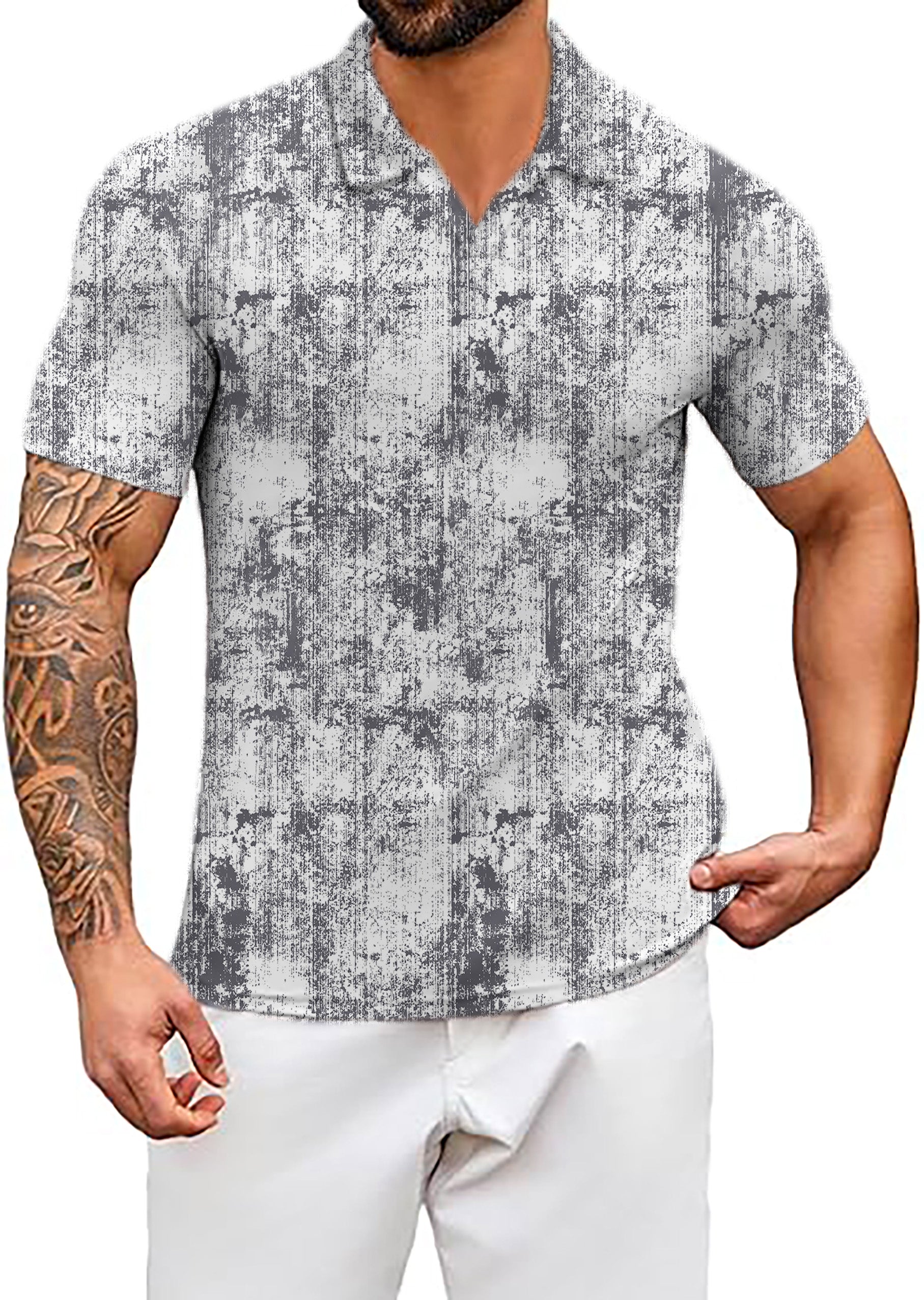 Men's Gray Line Lmpression V Neck Golf Polo Shirts