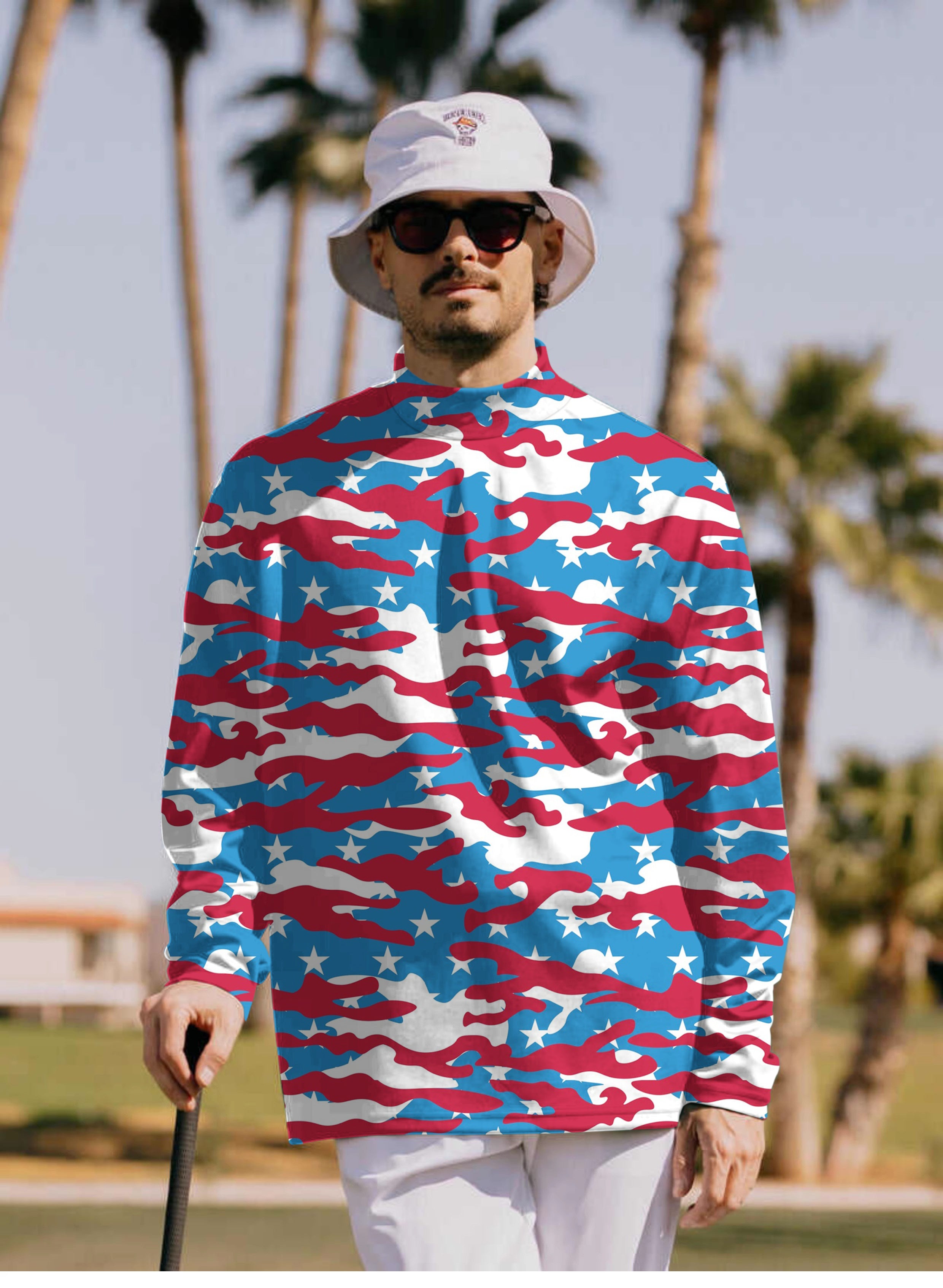 Men's Patriotic Camo Pullover High neck Long/Short sleeve T-Shirt