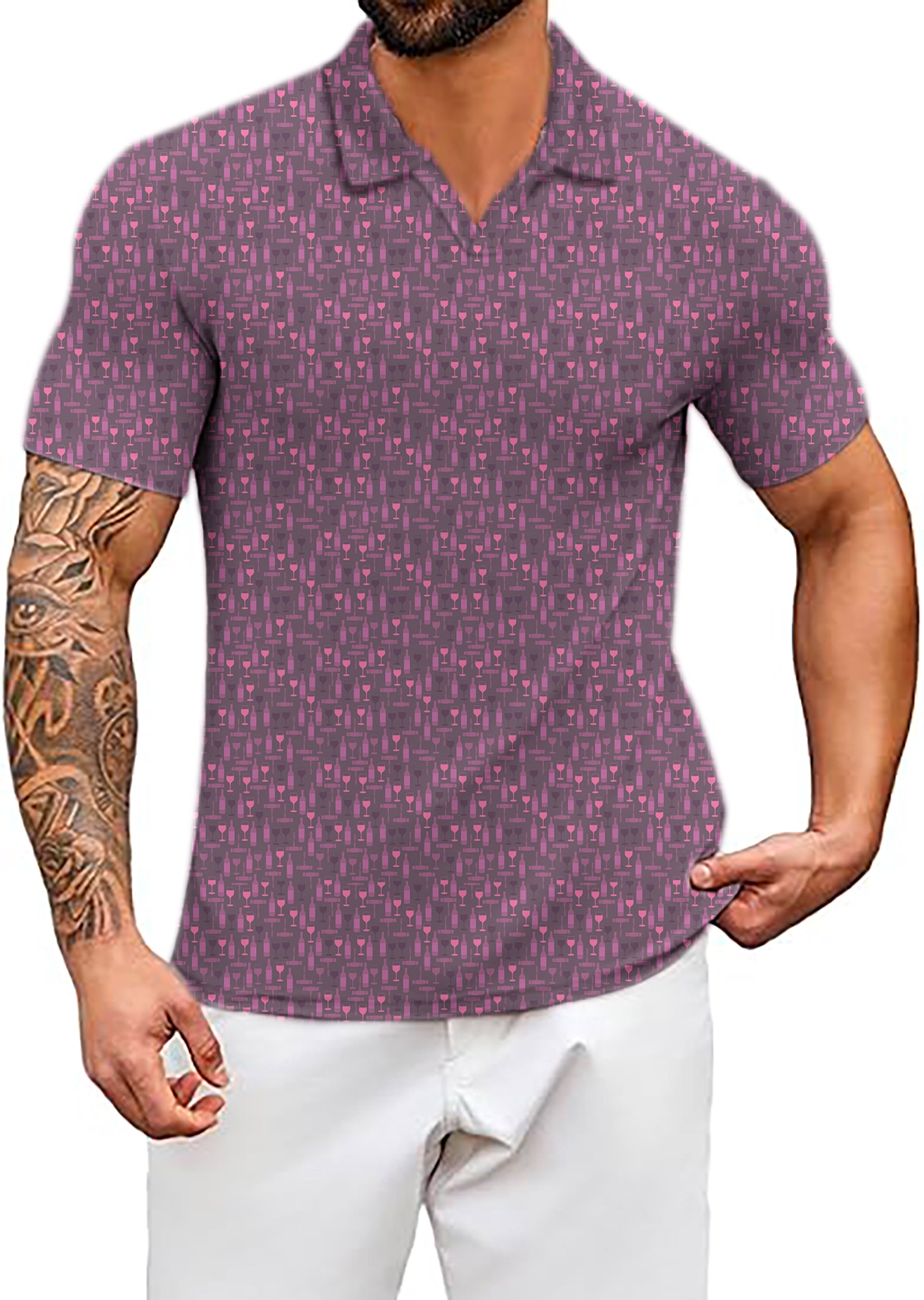 Men's Wine Life V Neck Golf Polo Shirts