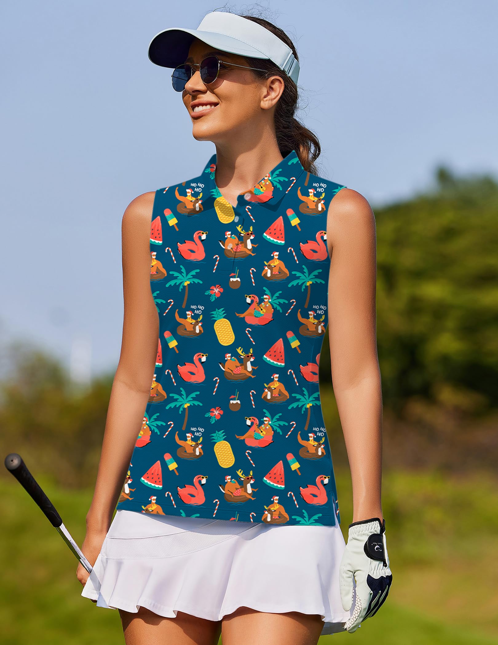 Women's Christmas Santa reindeer Summer golf Sleeveless shirt