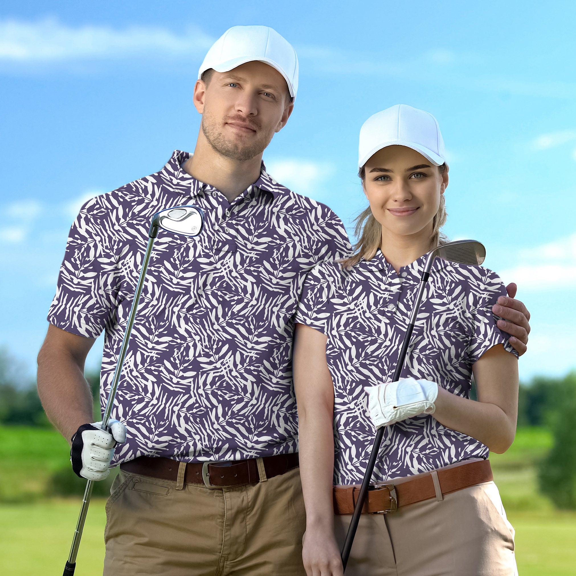 couple Golf Polo Couple Family set abstract Navy tournament