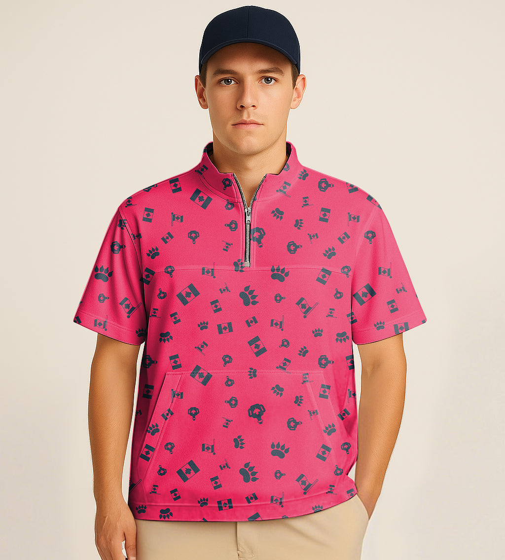 Half Zipper Turtleneck Golf Short Shirt Canadian Flag Paw Embroidery