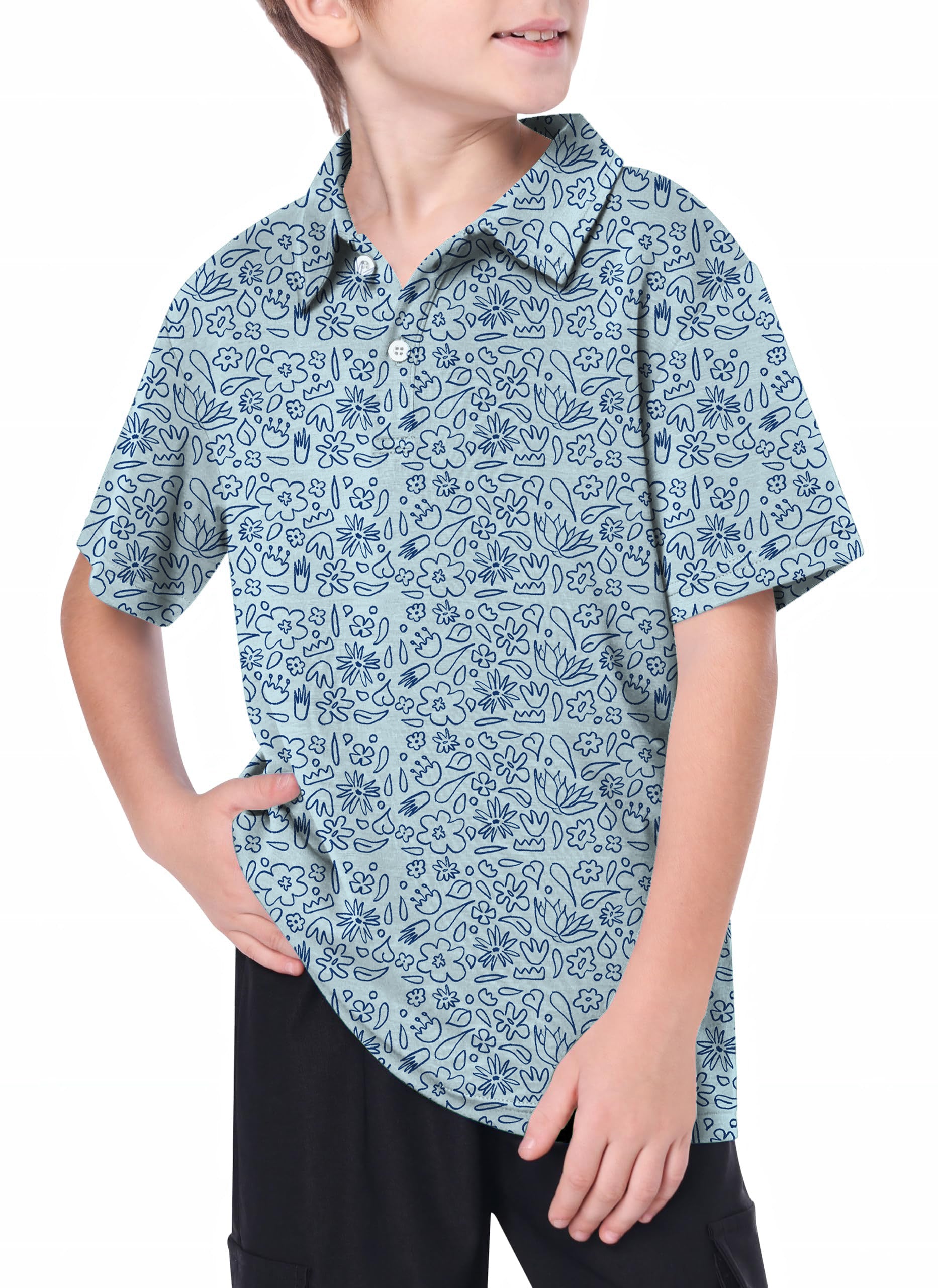 Youth Simple Blue flower drawing Golf Polo