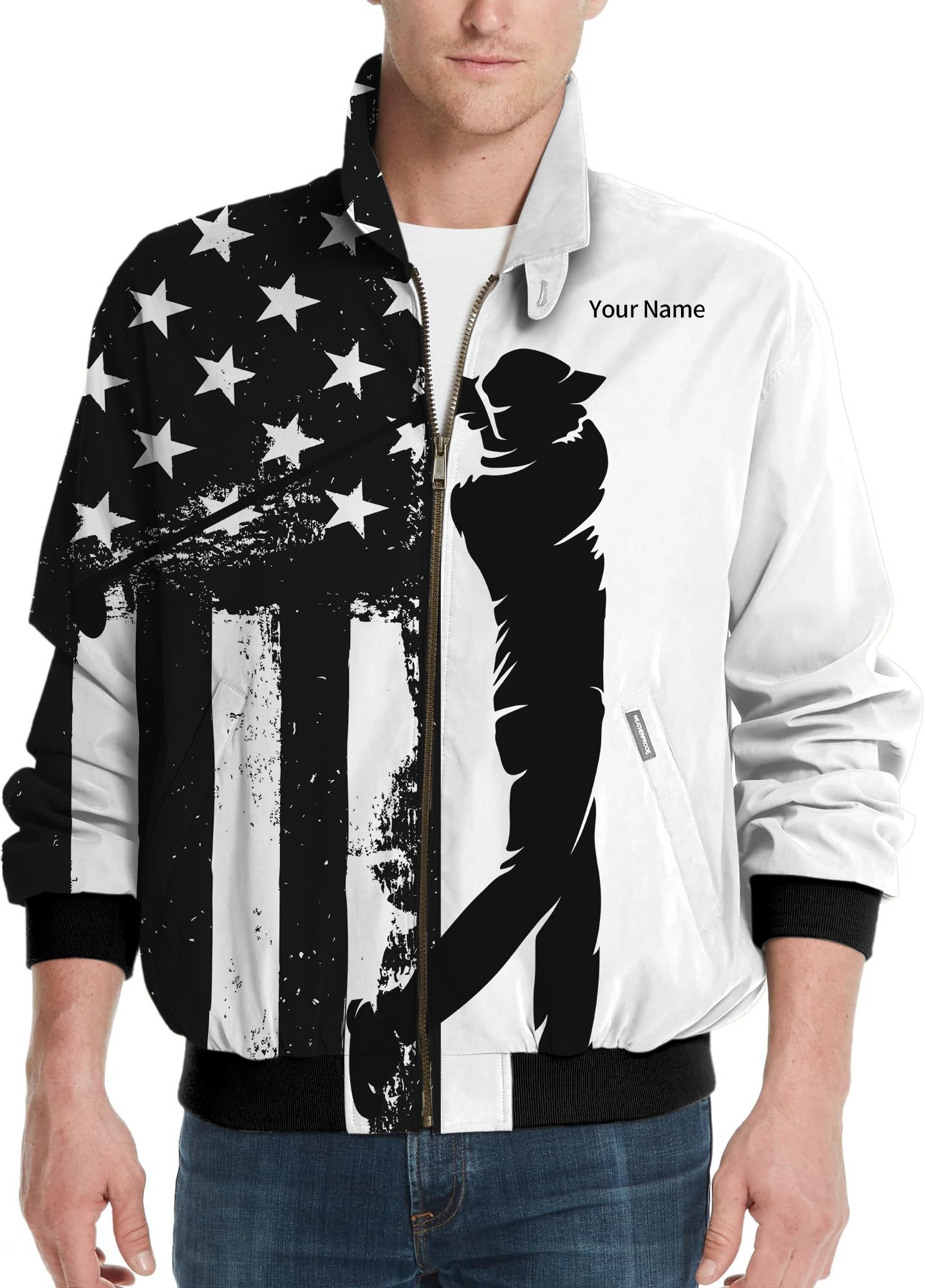 Personalized embroidery Your Name American Flag-Men's Golf Windbreaker Light Jacket