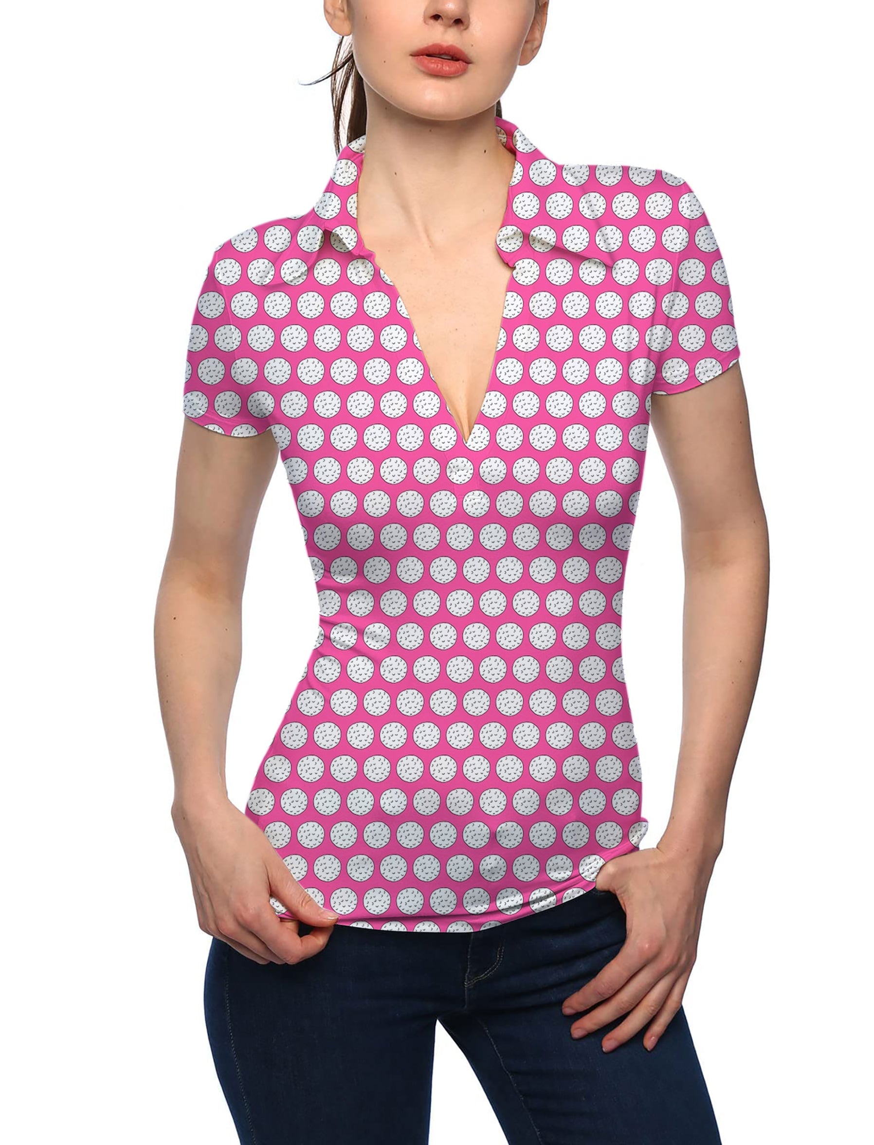 Women's Grid V Neck Golf Polo