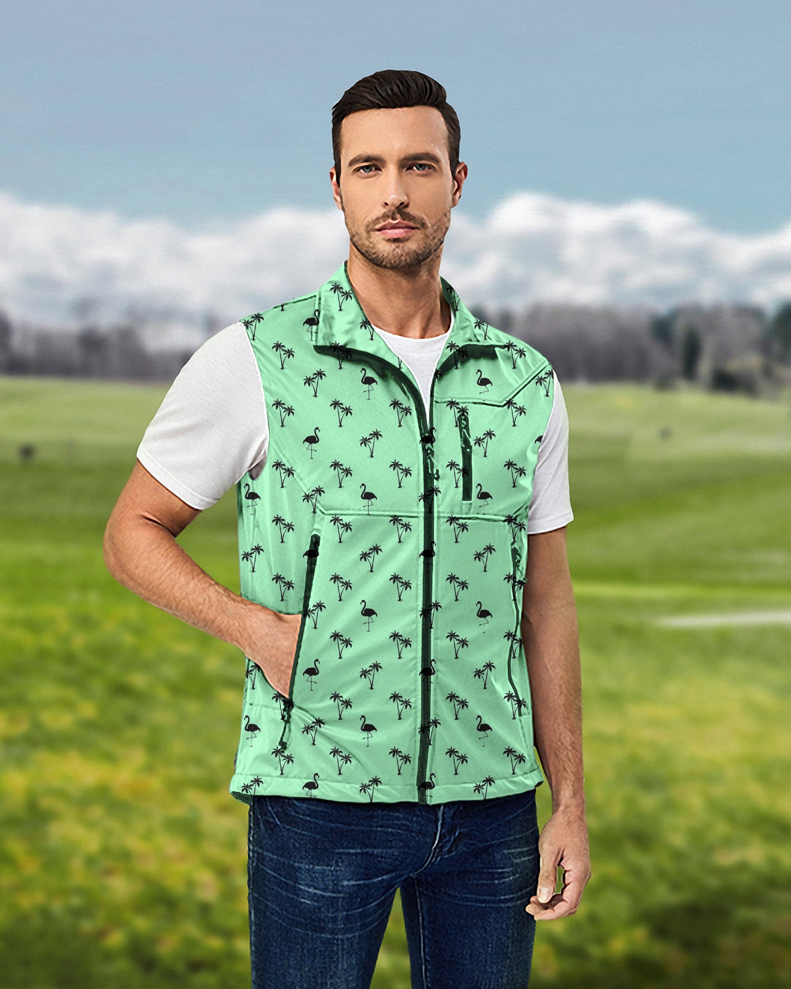 Men's Mint Mingo Lightweight Softshell Vest Sleeveless Jacket for Golf Windproof Waterproof