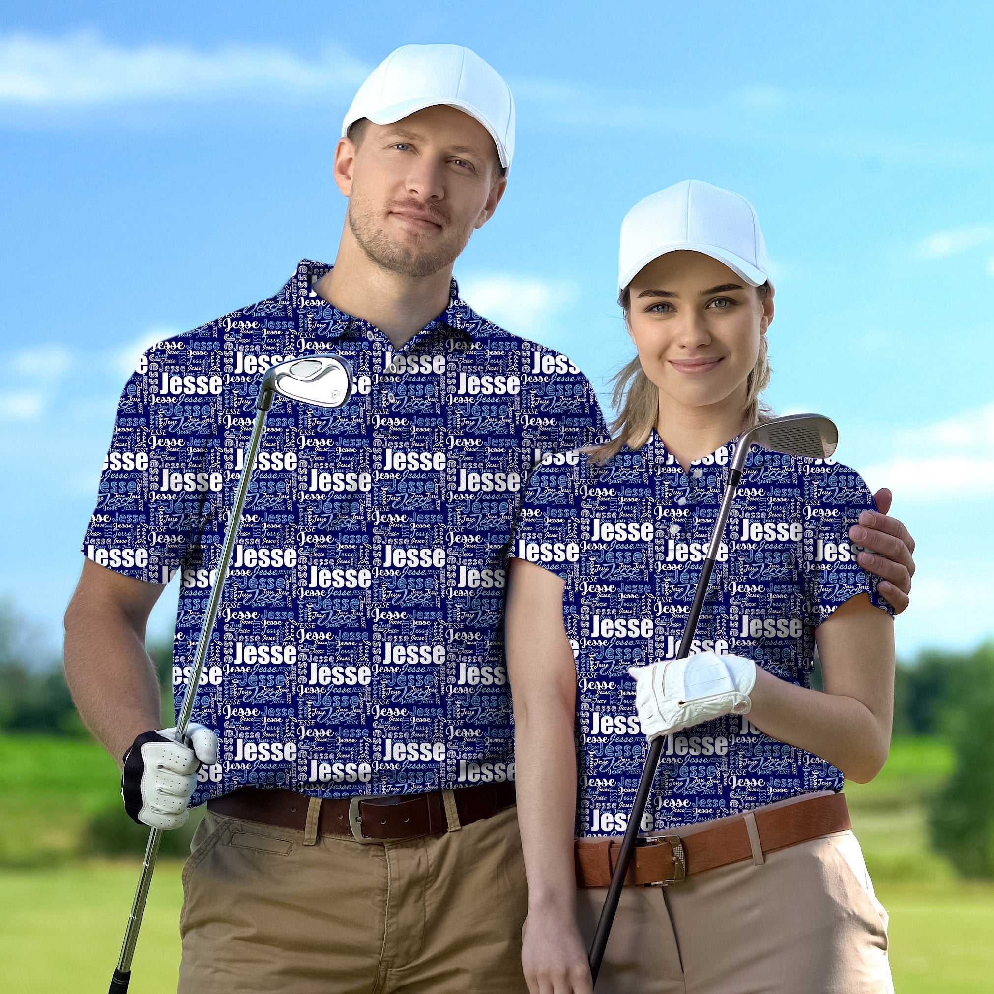 Golf Polo Couple Family set Custom name navy blue tournament