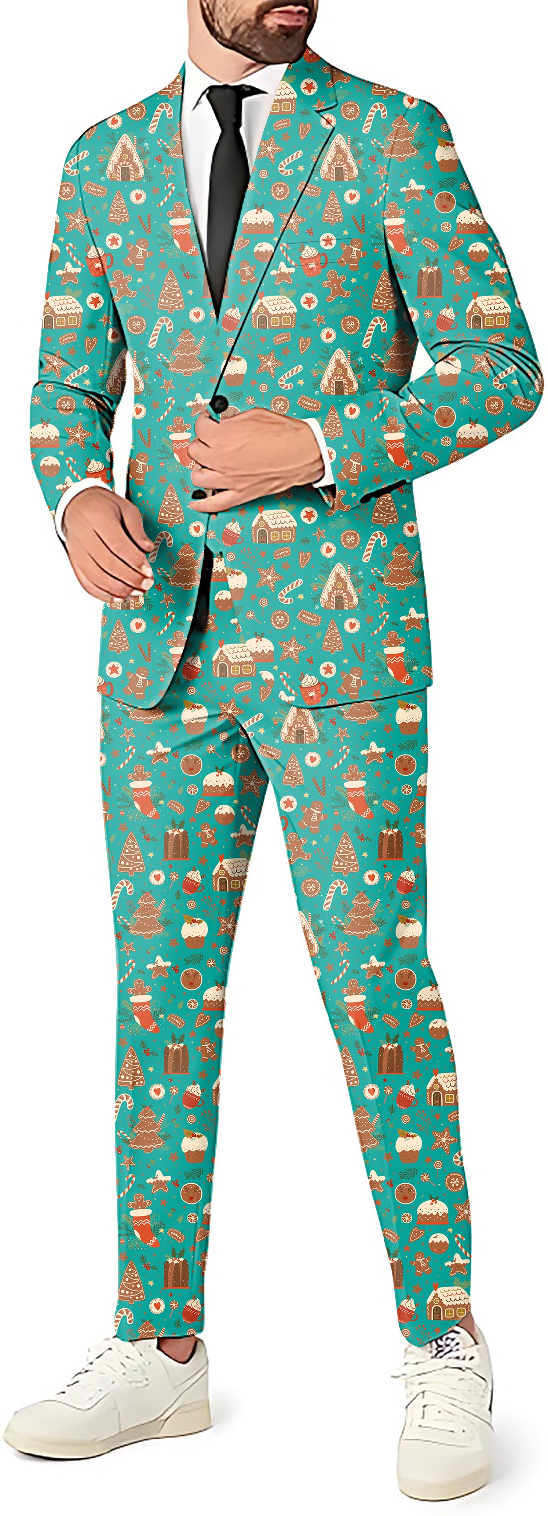 Green Christmas Candy House Men's Party Costumes-Theme Party 2 or 3pcs Suit set-Blazer Pants & Vest