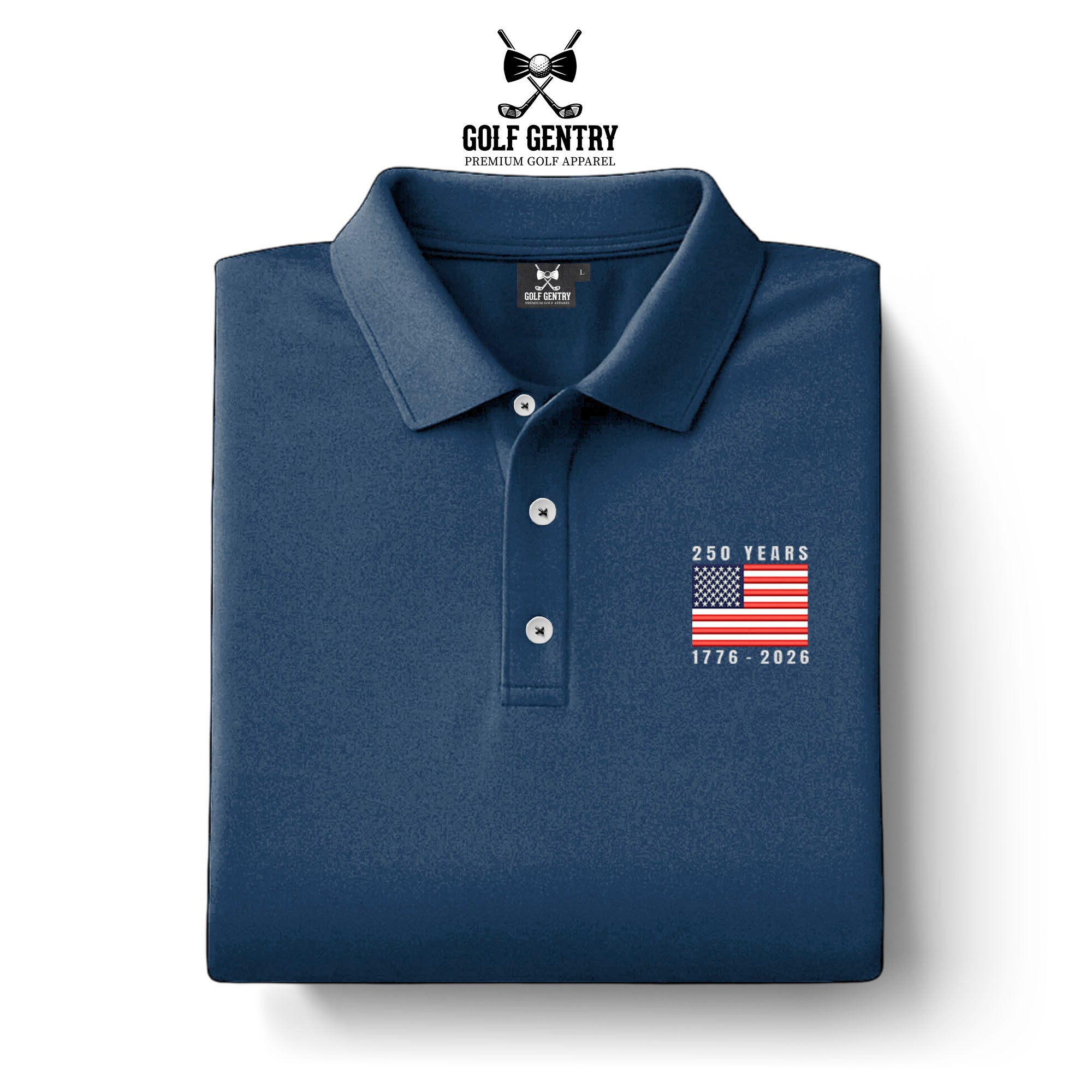 Men's The United States Celebrates Its 250th Anniversary of Independence Solid Dark Navy Color Embroidery On The Left Chest Nylon Polo