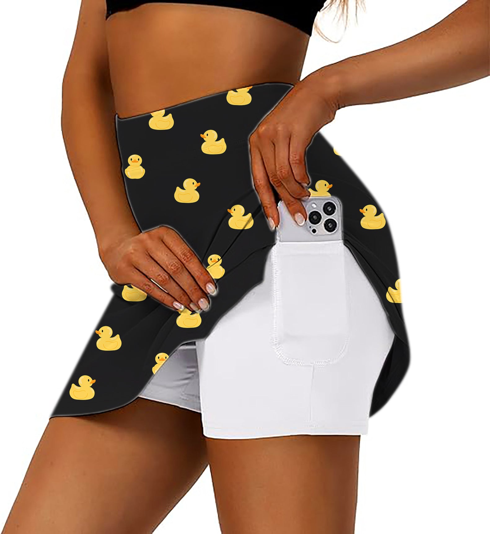 Women's -Yellow Rubber Duck  Custom The Background Color Golf Skirts Inner Shorts Pocket