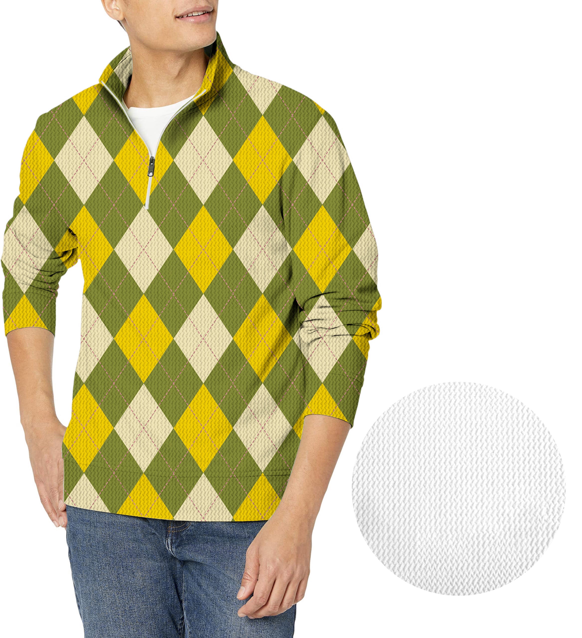Yollow Argyle-Men's Golf Waffle Zipper Pullover