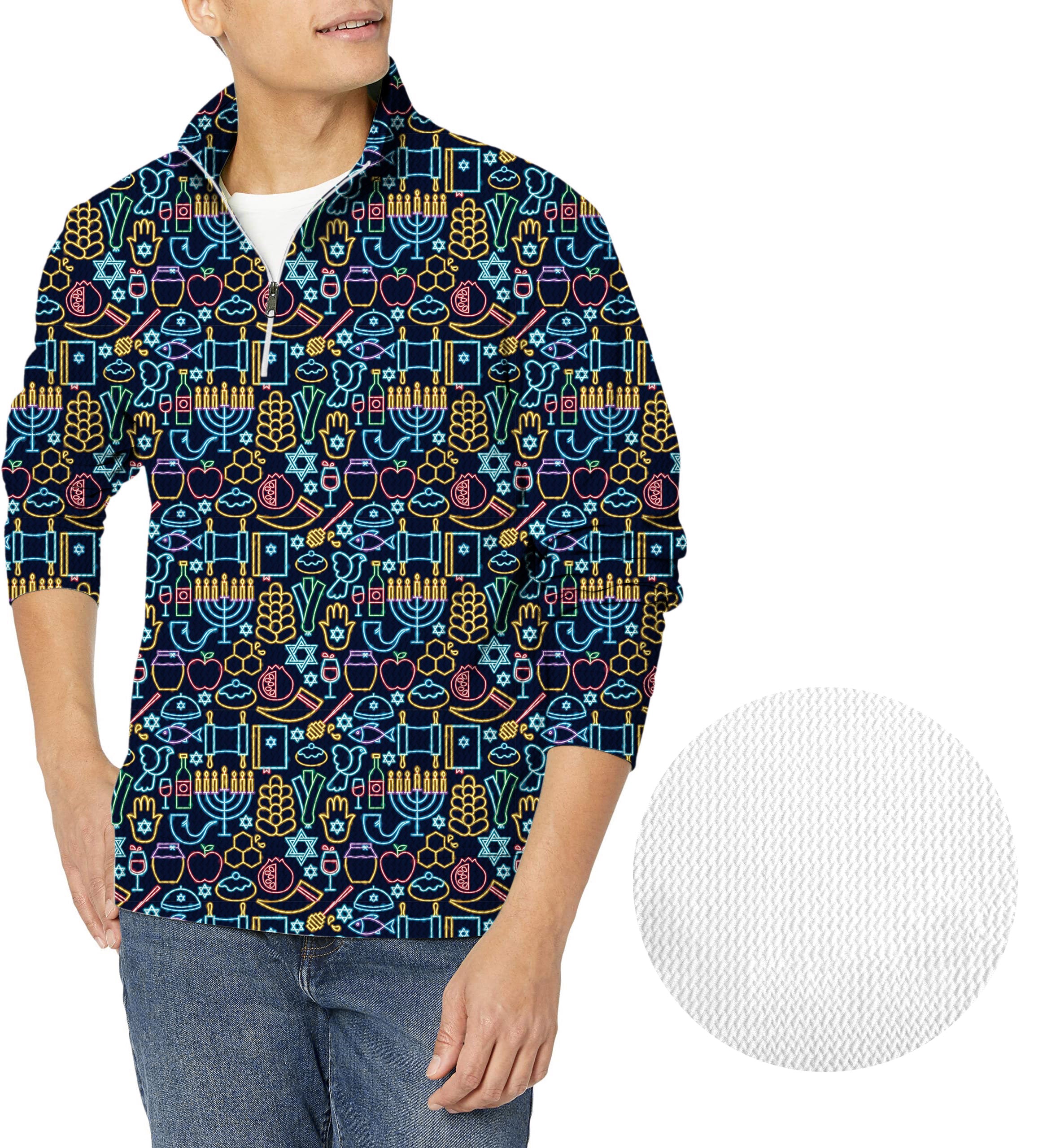 Neon Rosh Hasanah-Men's Golf Waffle Zipper Pullover