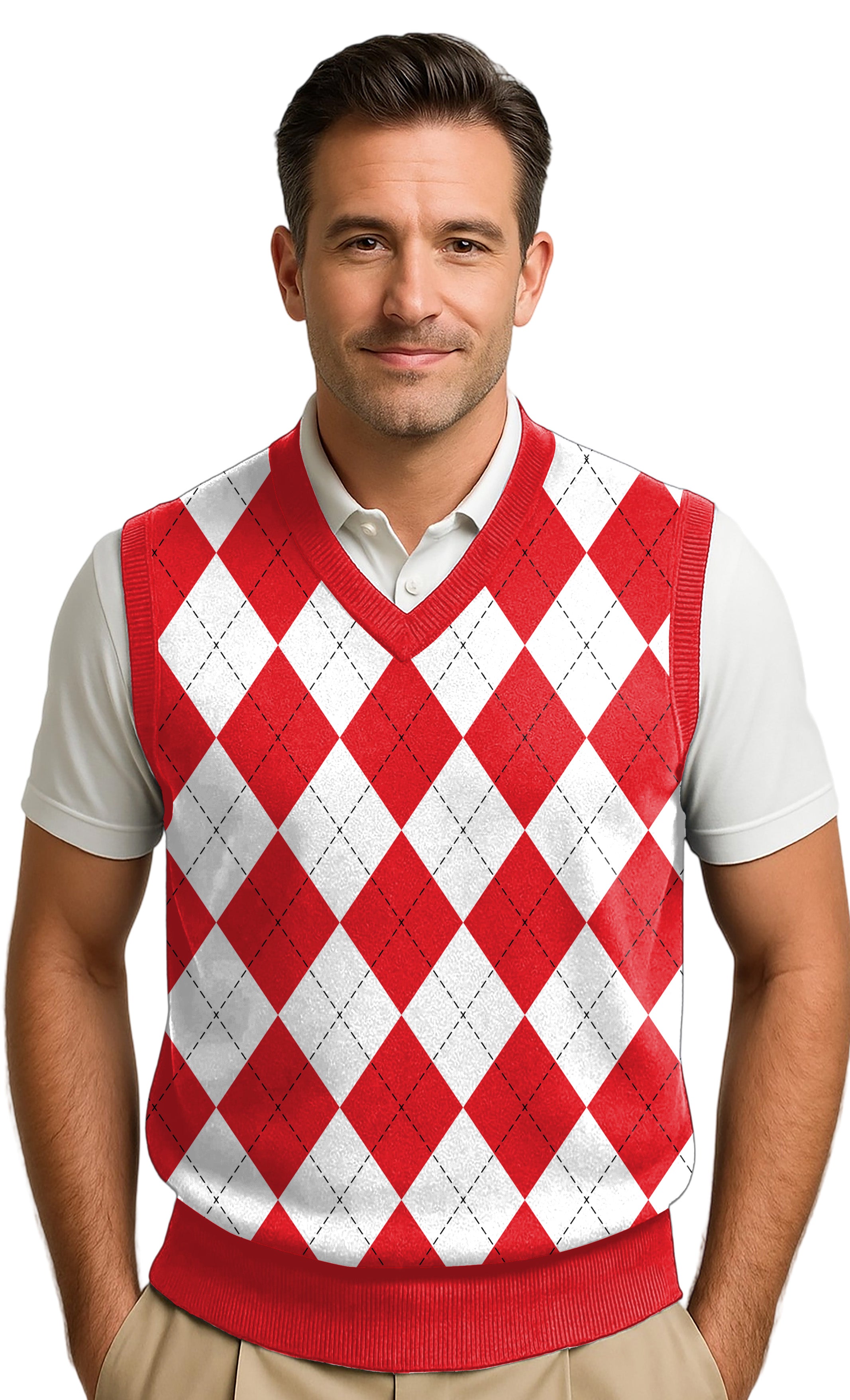 Men's Argyle Wool Sweater Vest - Mens Red/White