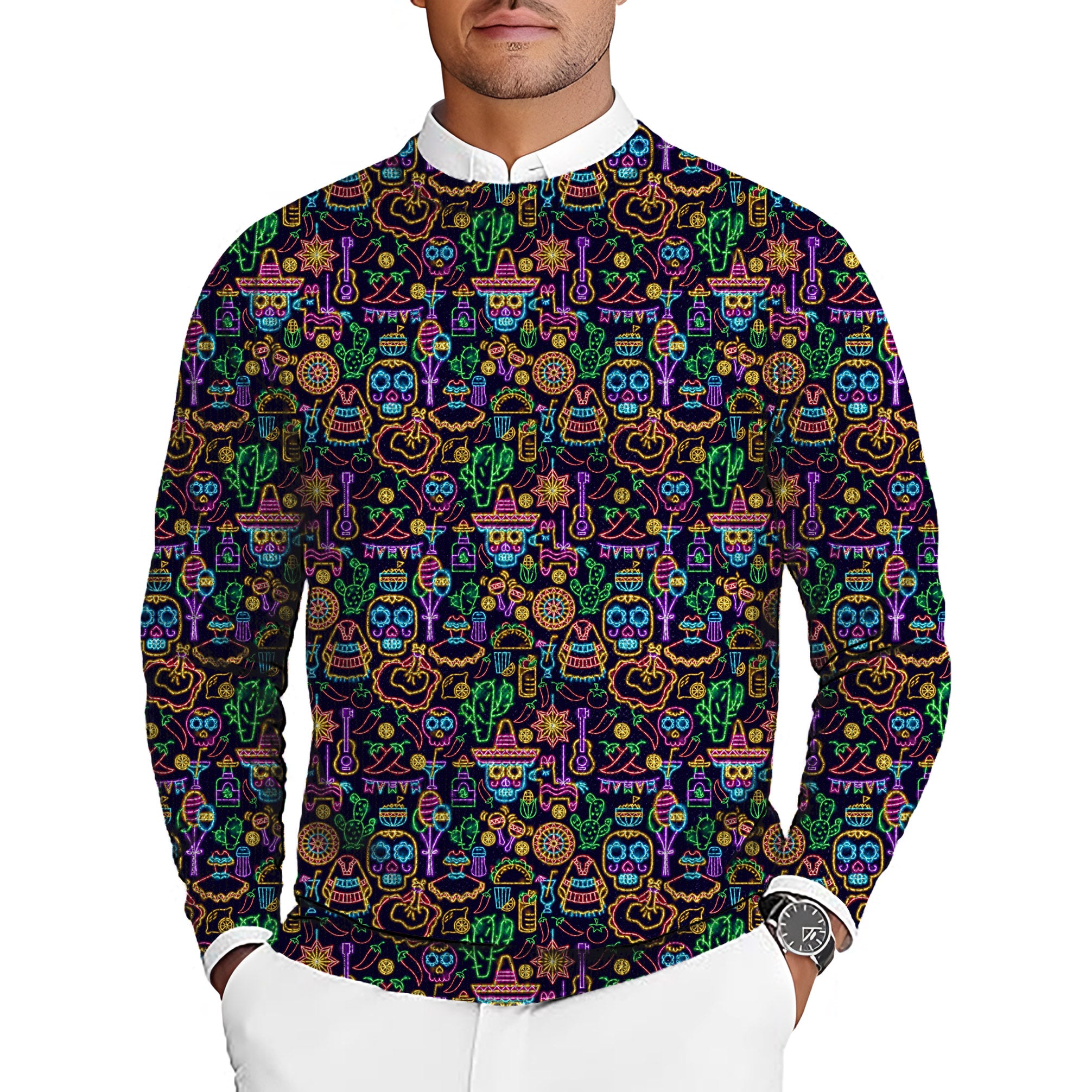 Neon Fiesta Men's Golf Crewneck Pullover Sweaters Ugly Sweater