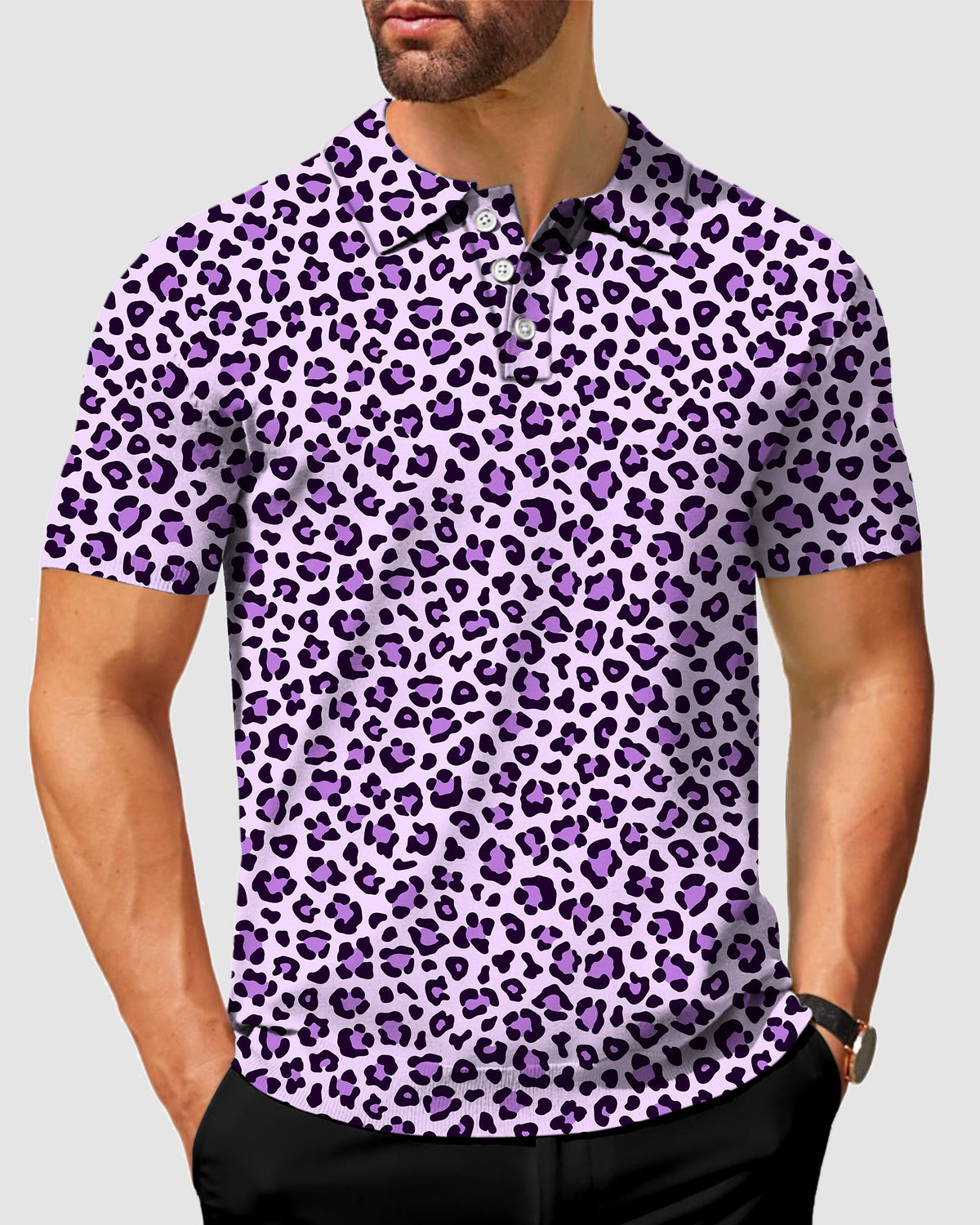 Men's pink leopard print Polo