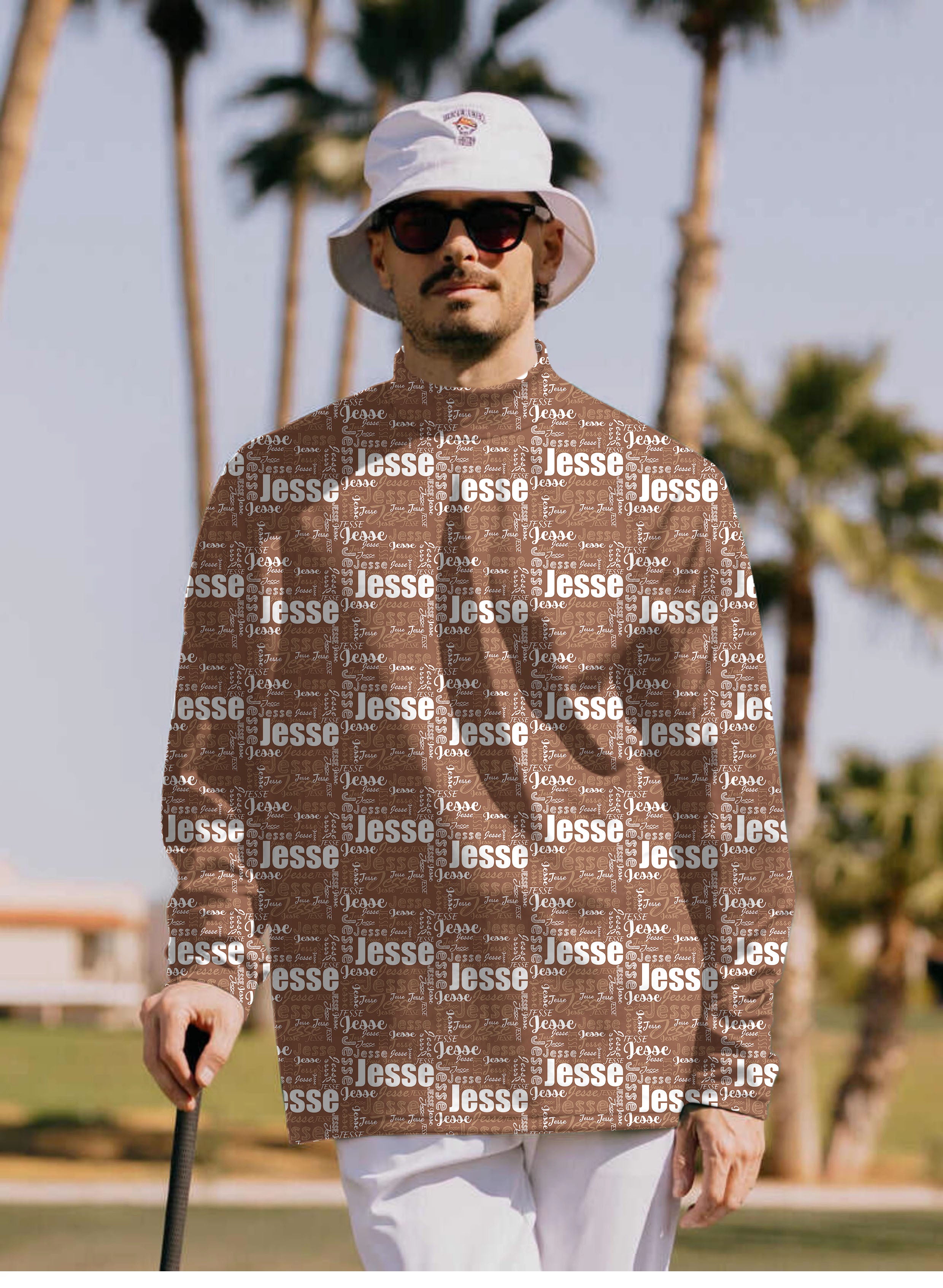 Men's Custom name brown Pullover High neck Long/Short sleeve T-Shirt