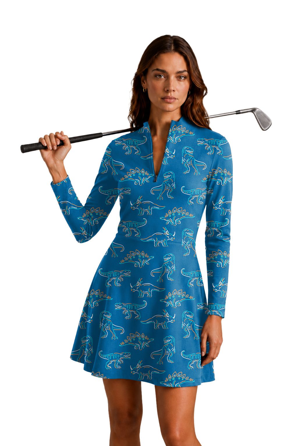 dinosaur Women's Golf Long Sleeve Zipper Dresses Comes with separate matching shorts