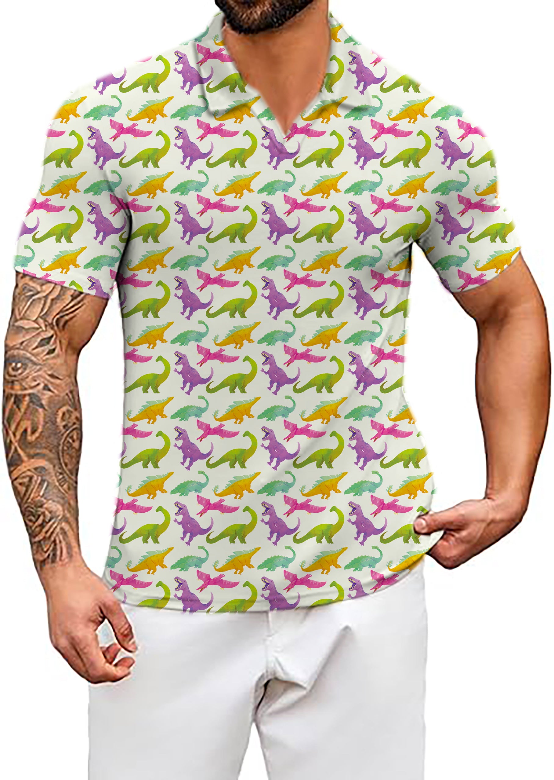 Men's dinosaurs V Neck Golf Polo Shirts