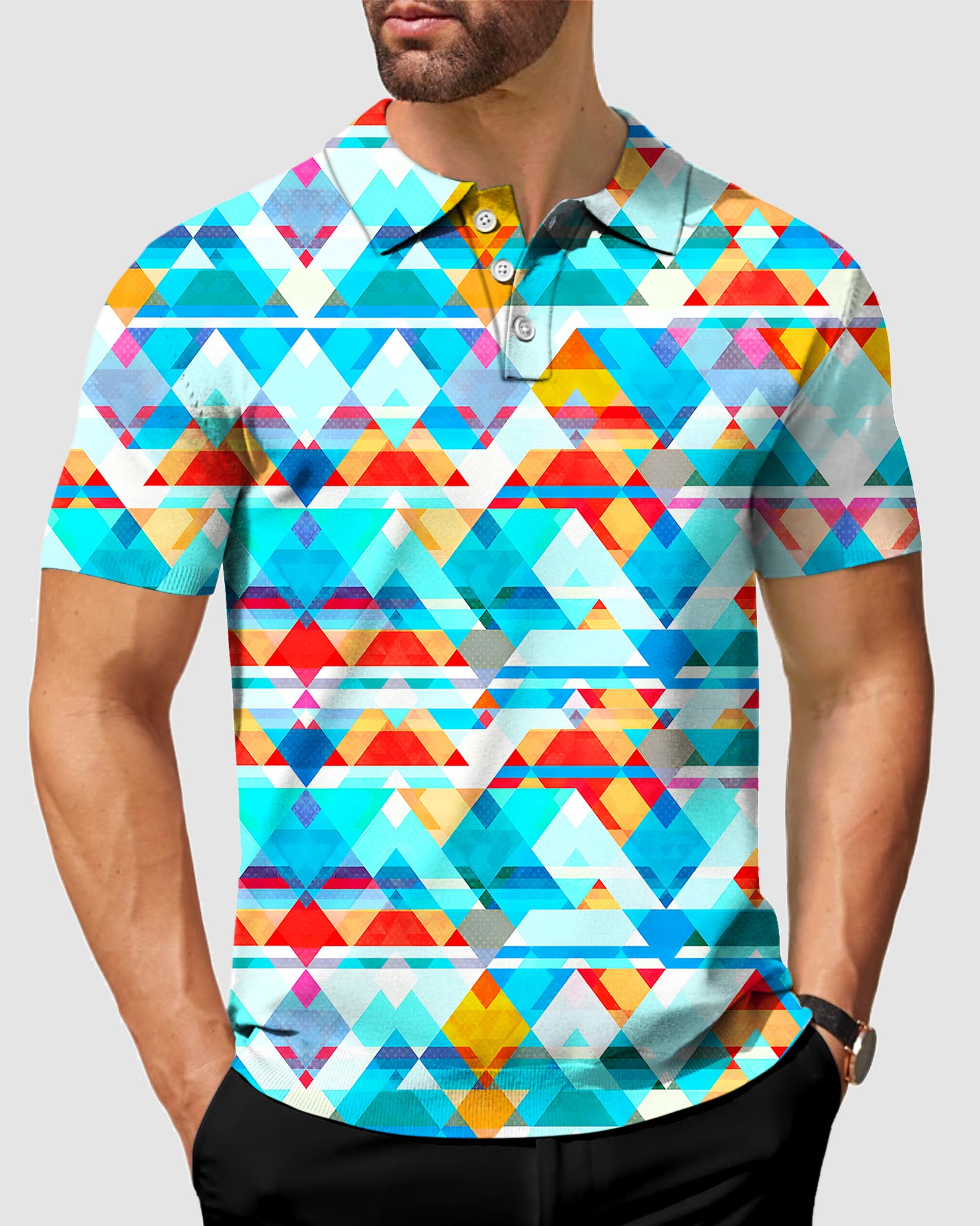 Men's Geometric lattice golf polo