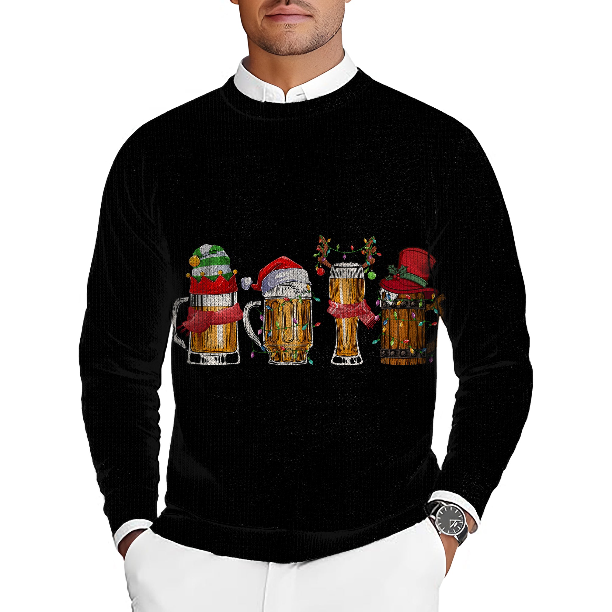 Christmas Beer Men's Golf Crewneck Pullover Sweaters Ugly Sweater