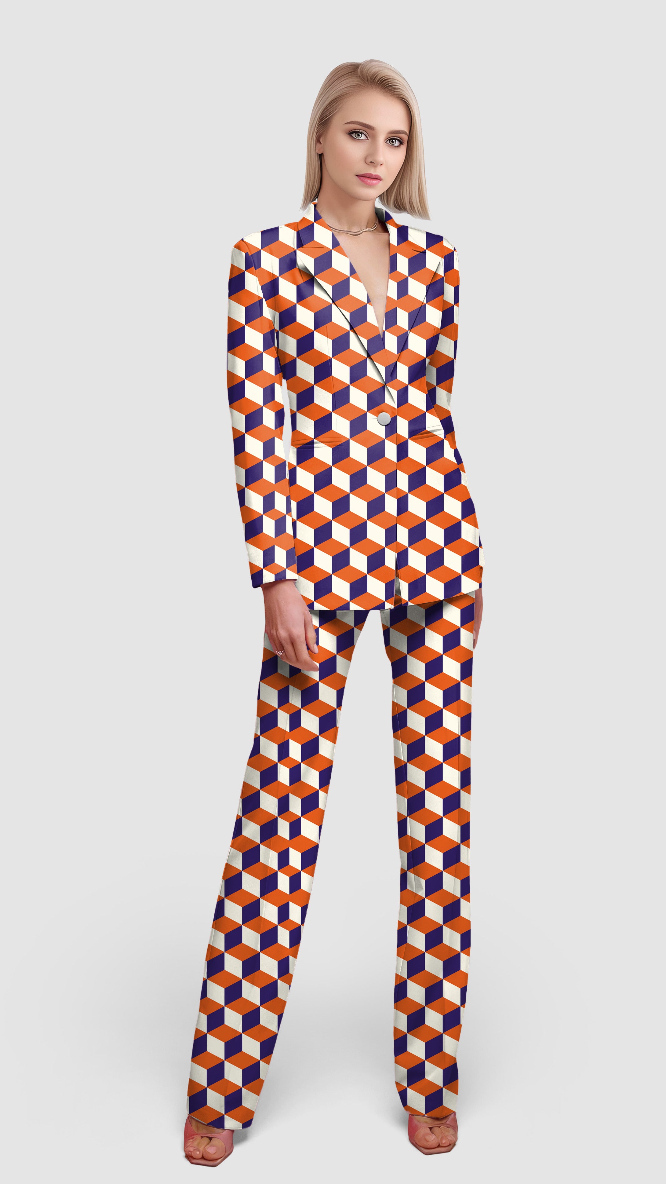 colorful 3d square box-Women's Blazer Casual Work Office Blazer Suit set