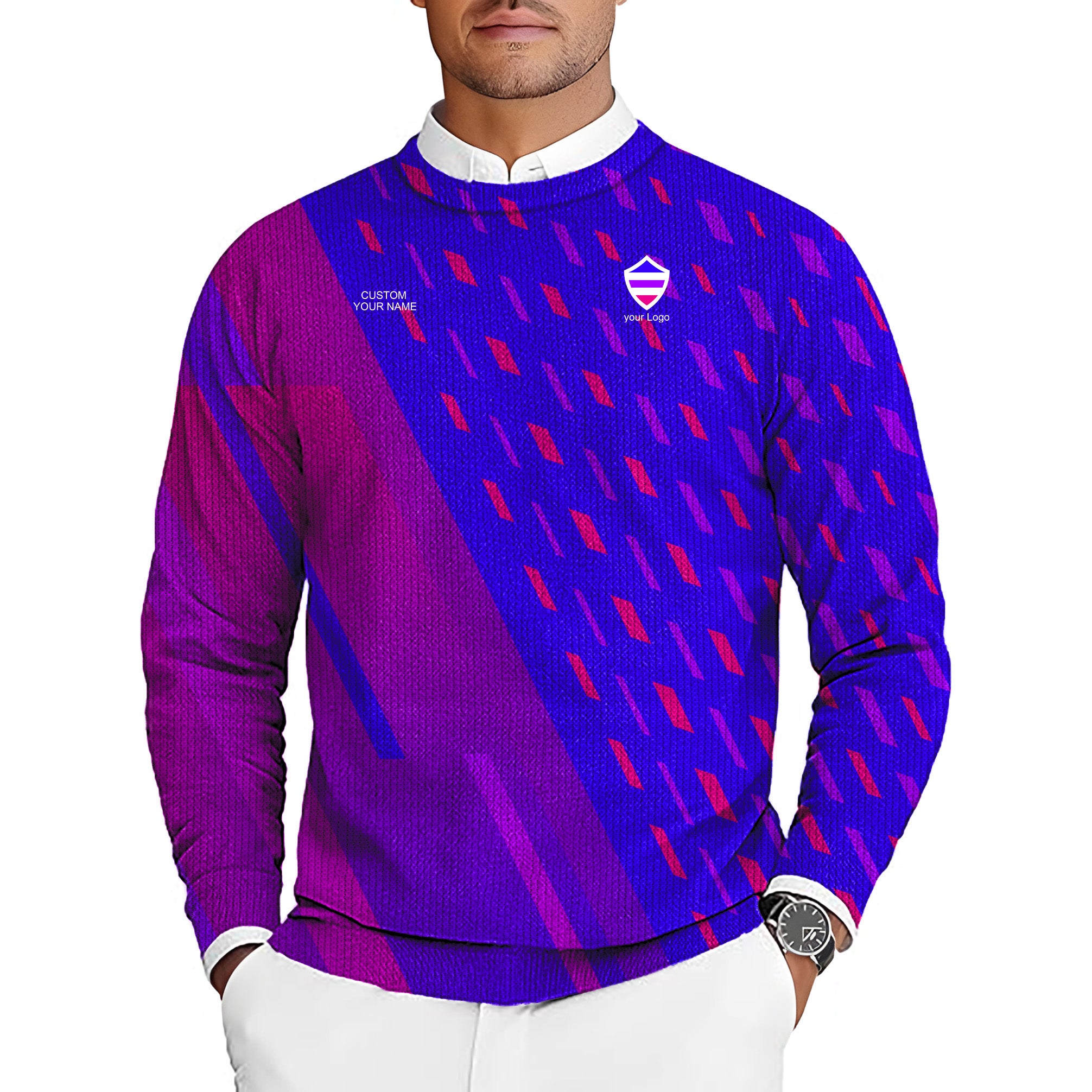 blue purple pink sport Team Men's Golf Crewneck Pullover Sweaters Ugly Sweater