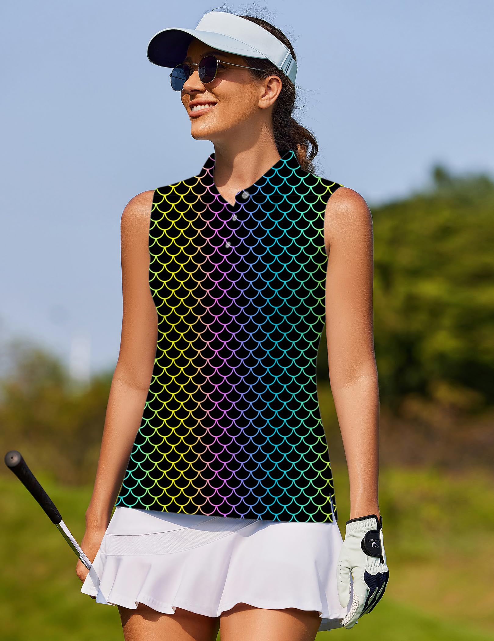 Fish scale gradient color Women's golf Sleeveless shirt